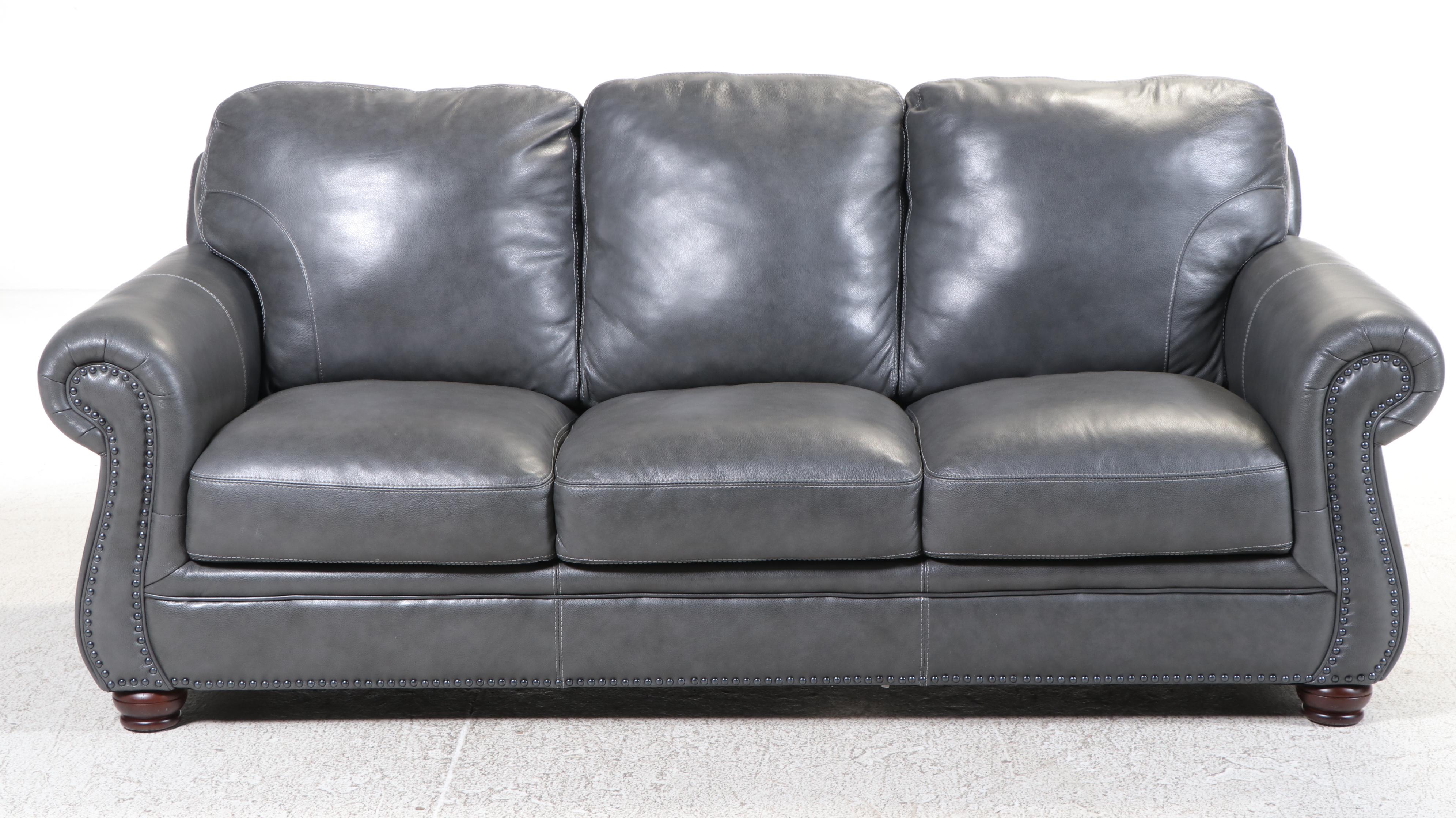 Trayton Furniture Leather-Touch Sofa with Nailheads