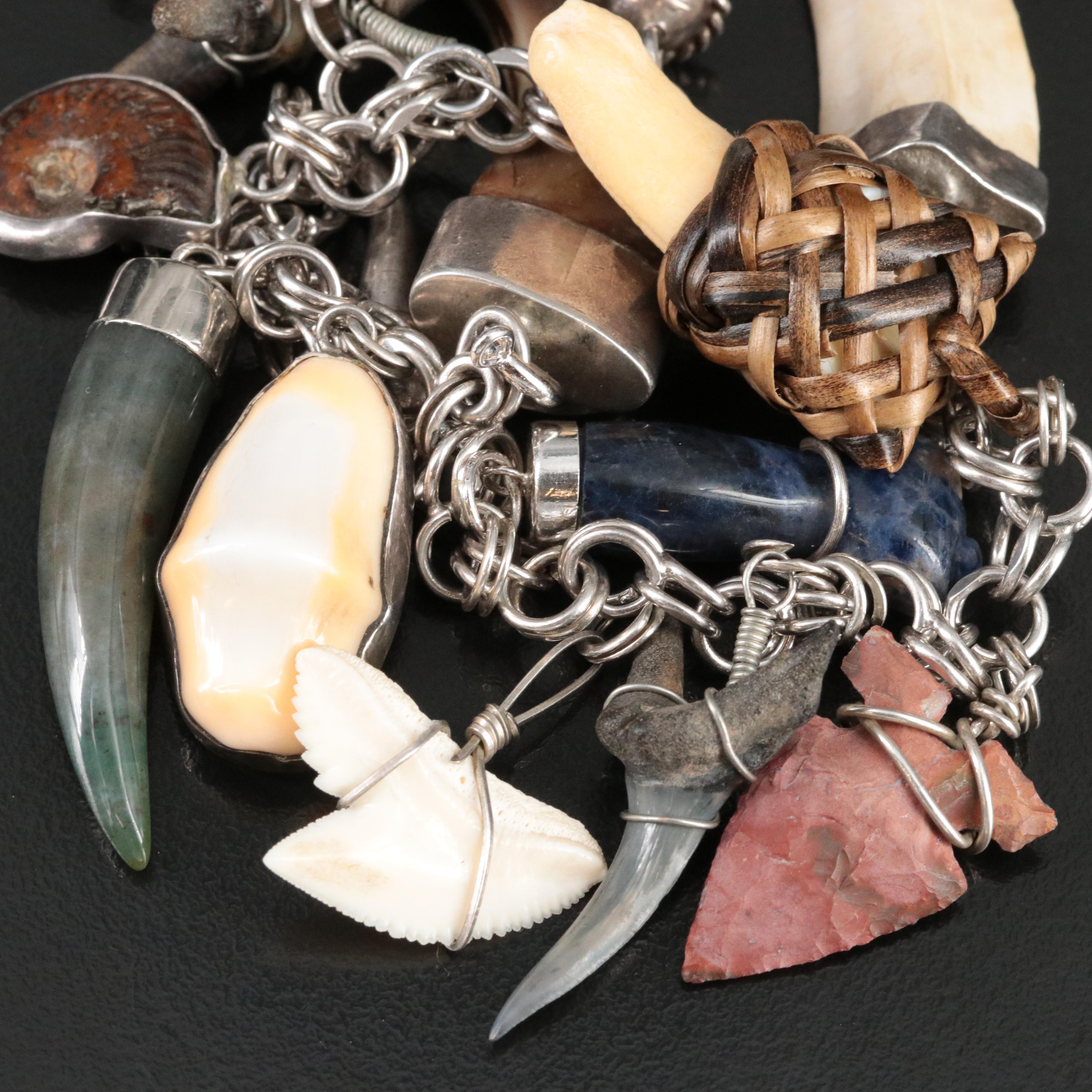 Sterling Charm Bracelet with Good Luck and Protection Amulets