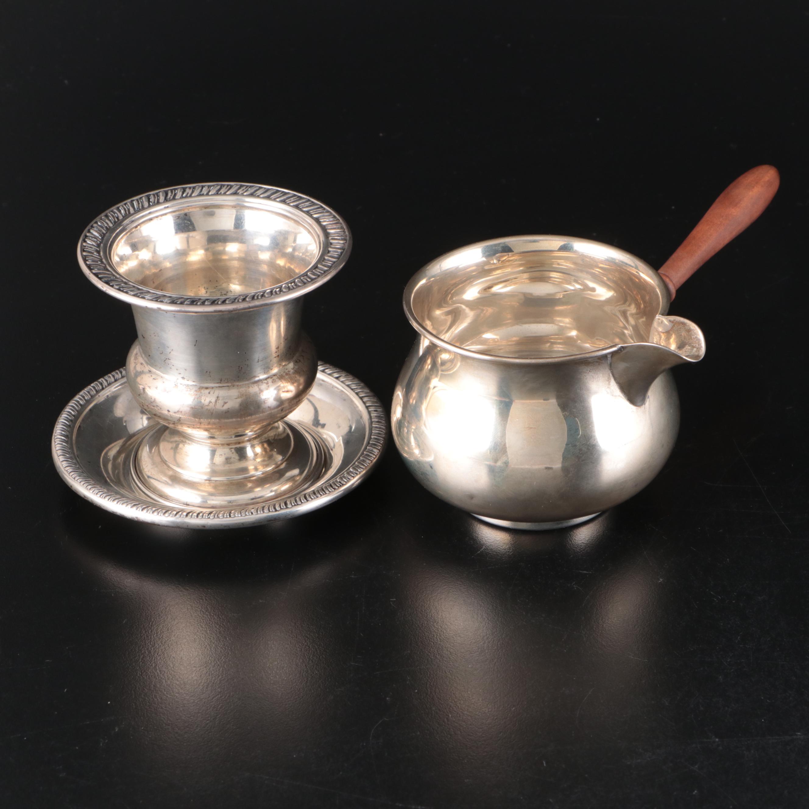 Adie Bros. Sterling Silver Long Handled Butter Warmer with Other Cup and Plate