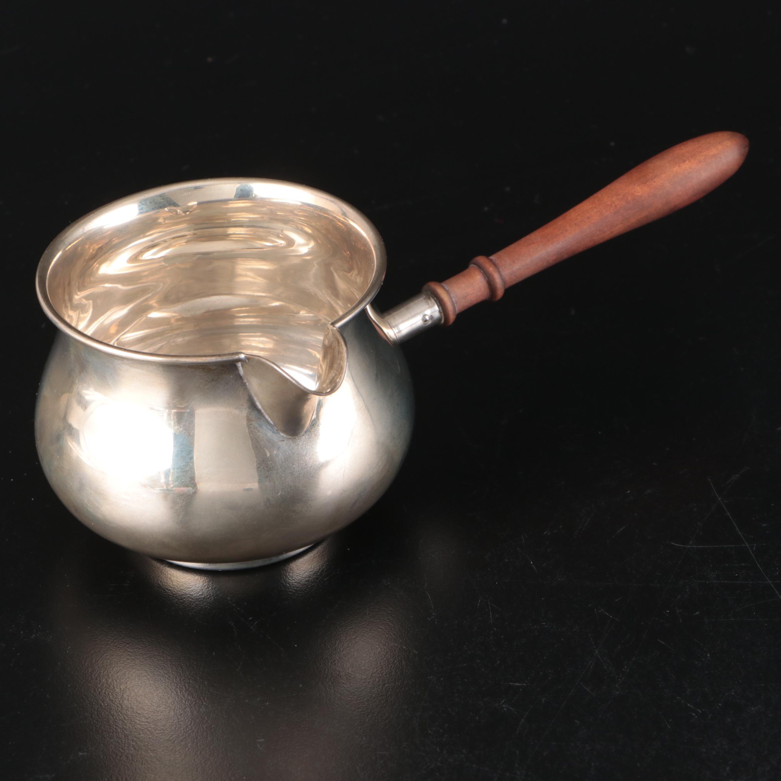 Adie Bros. Sterling Silver Long Handled Butter Warmer with Other Cup and Plate