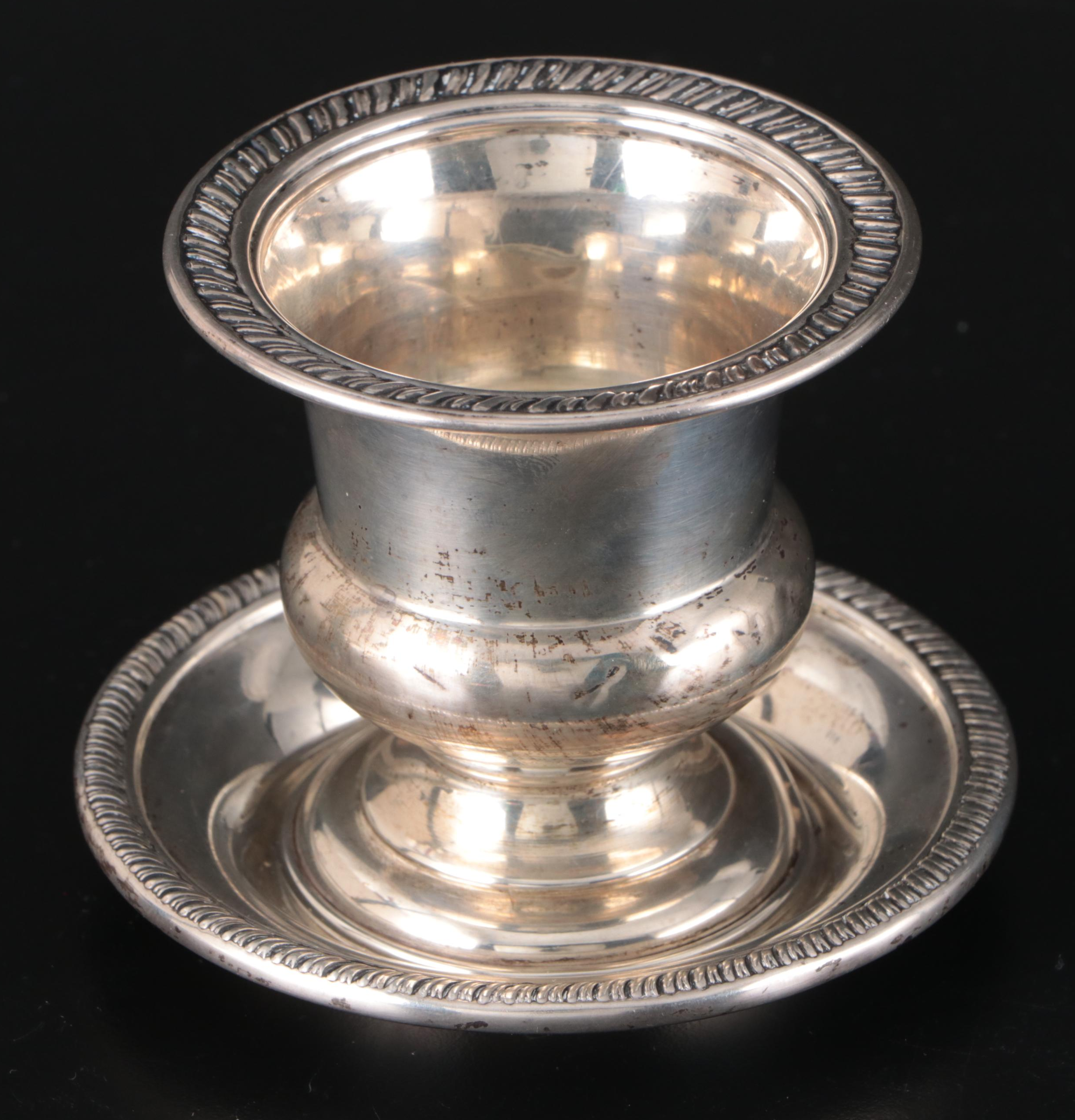 Adie Bros. Sterling Silver Long Handled Butter Warmer with Other Cup and Plate