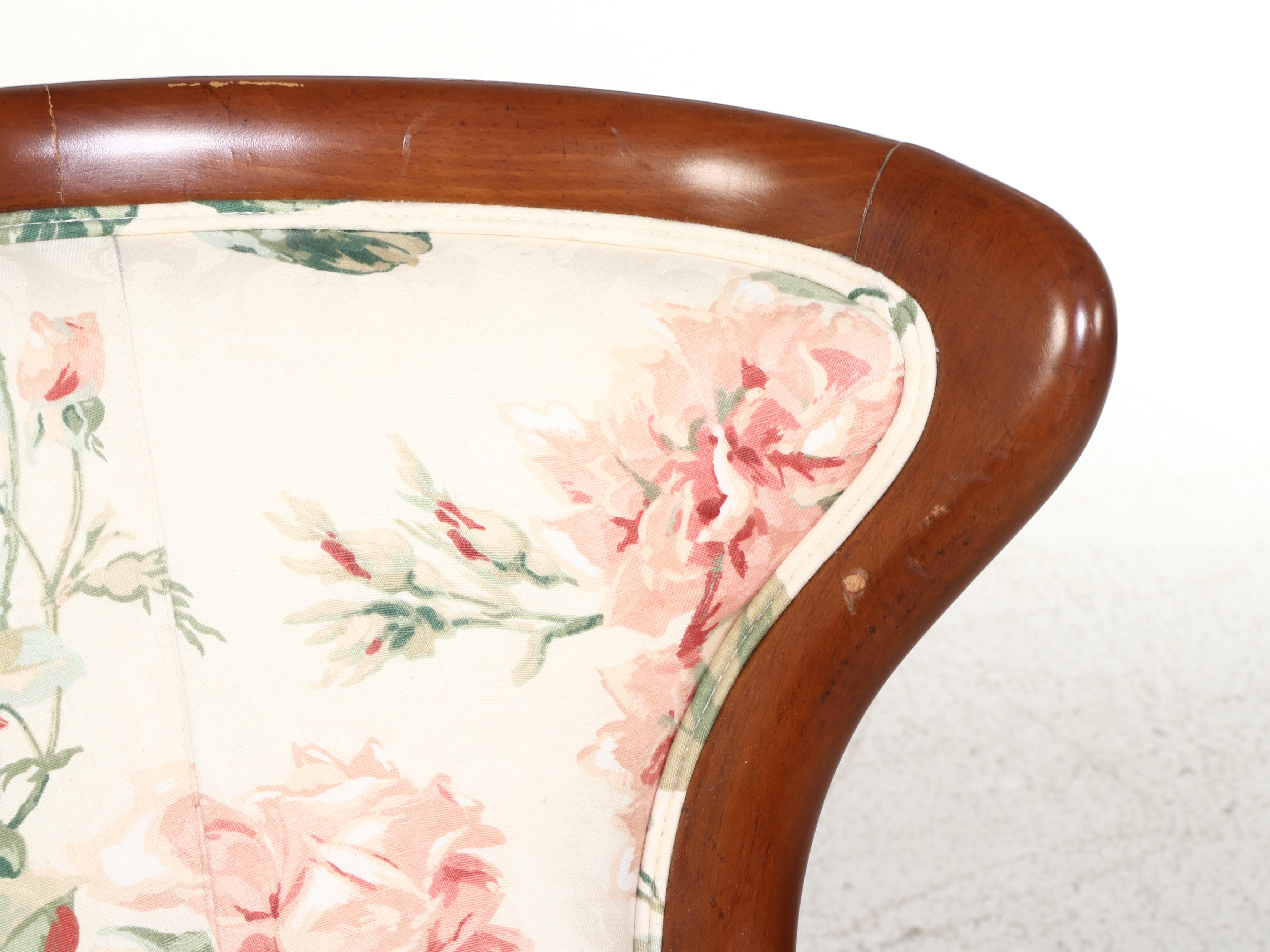 Pair of Baker Furniture Beech and Custom-Upholstered Wingback Armchairs