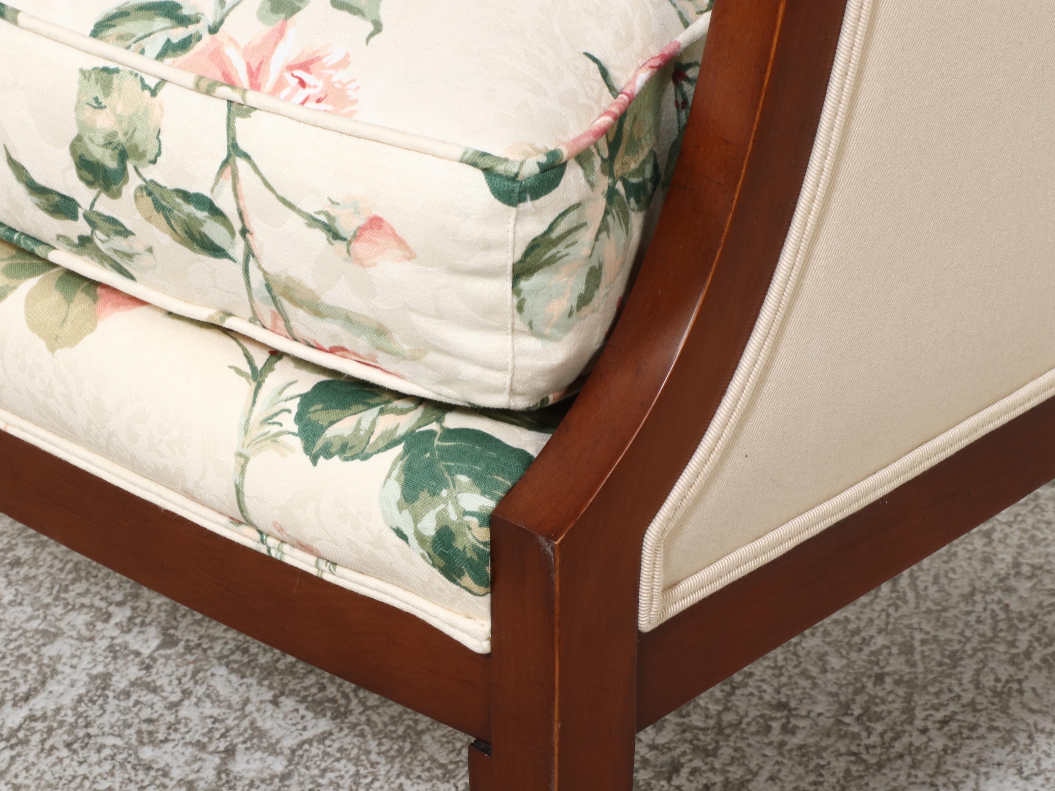 Pair of Baker Furniture Beech and Custom-Upholstered Wingback Armchairs