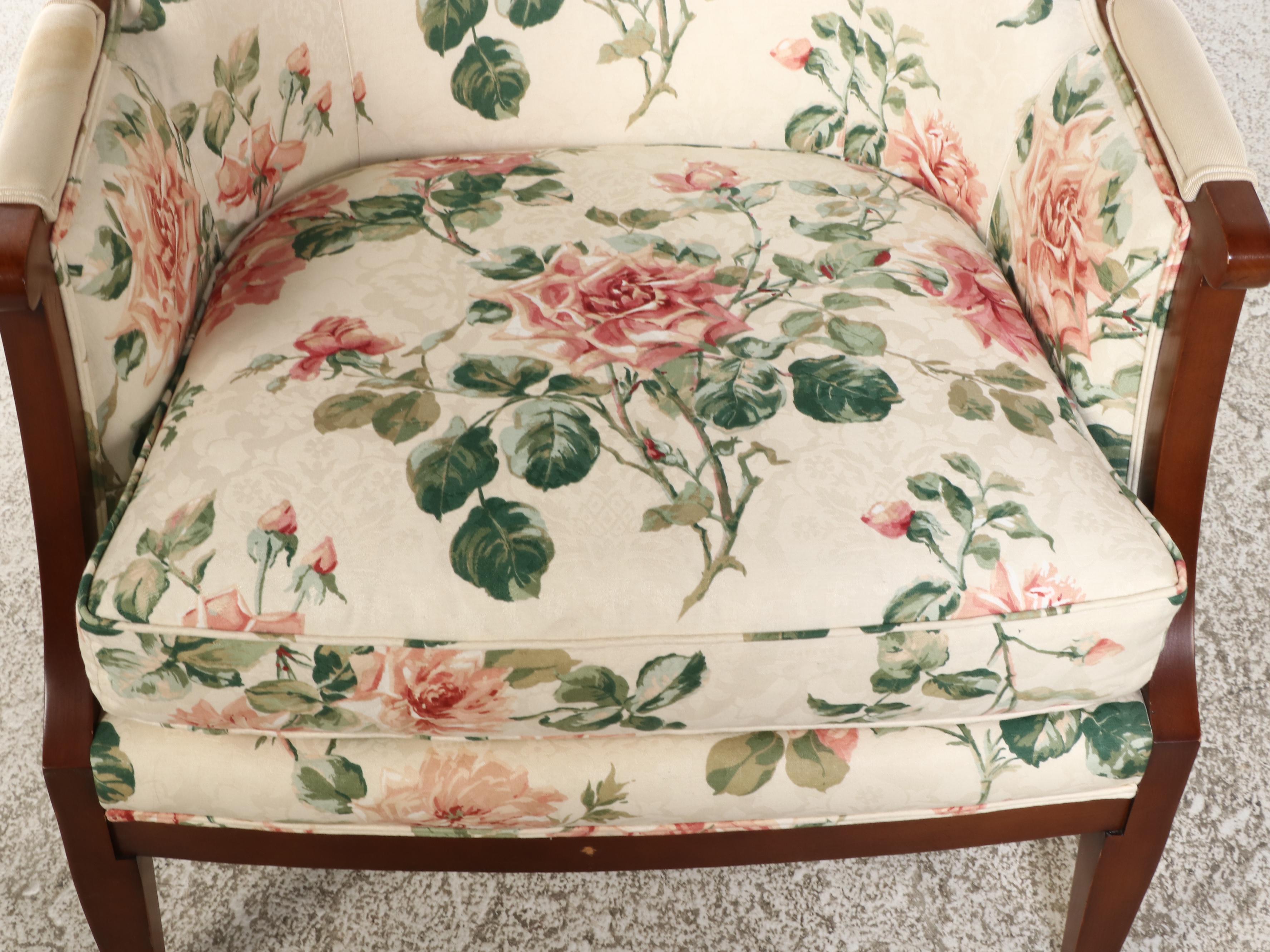 Pair of Baker Furniture Beech and Custom-Upholstered Wingback Armchairs