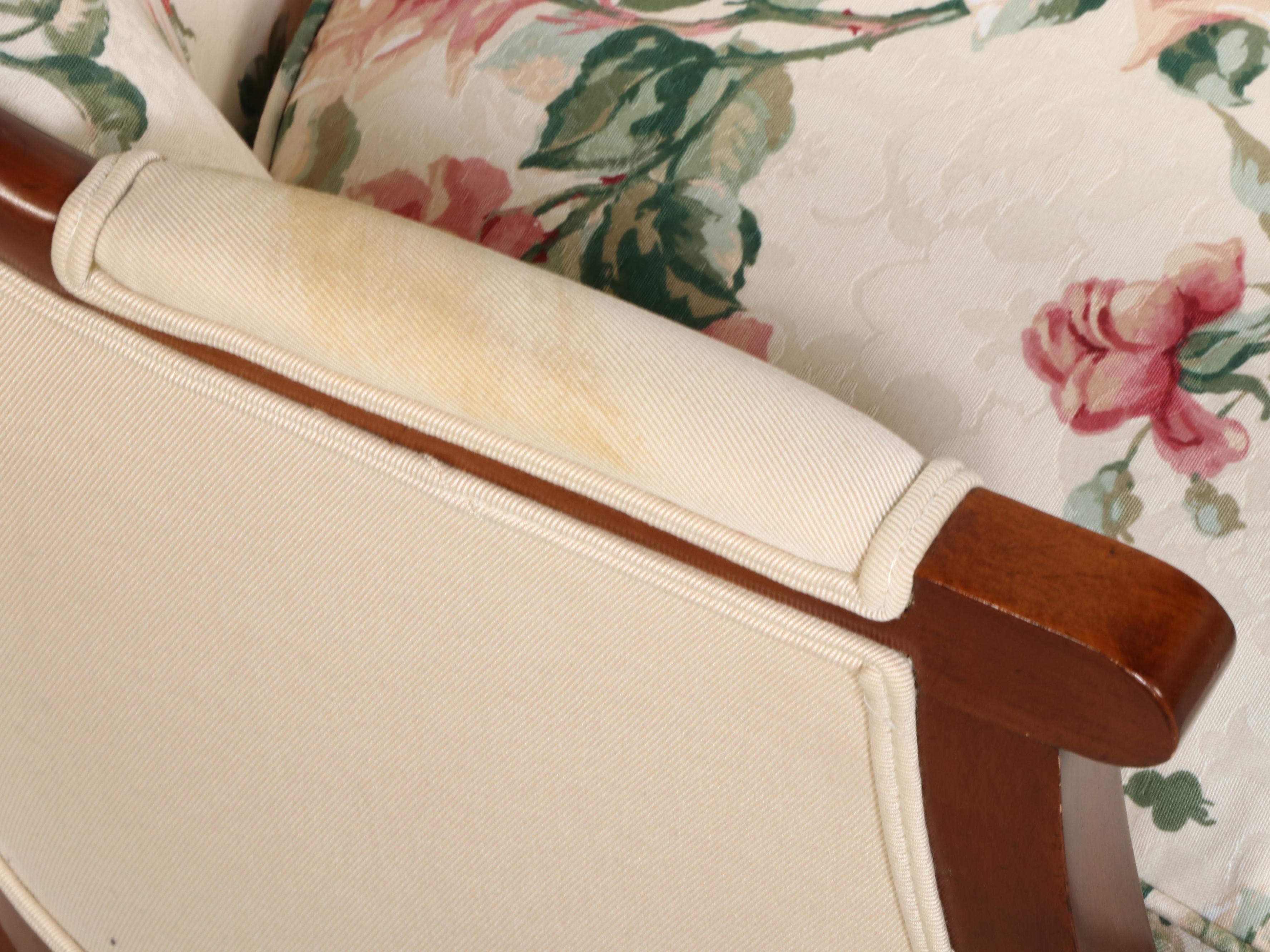 Pair of Baker Furniture Beech and Custom-Upholstered Wingback Armchairs