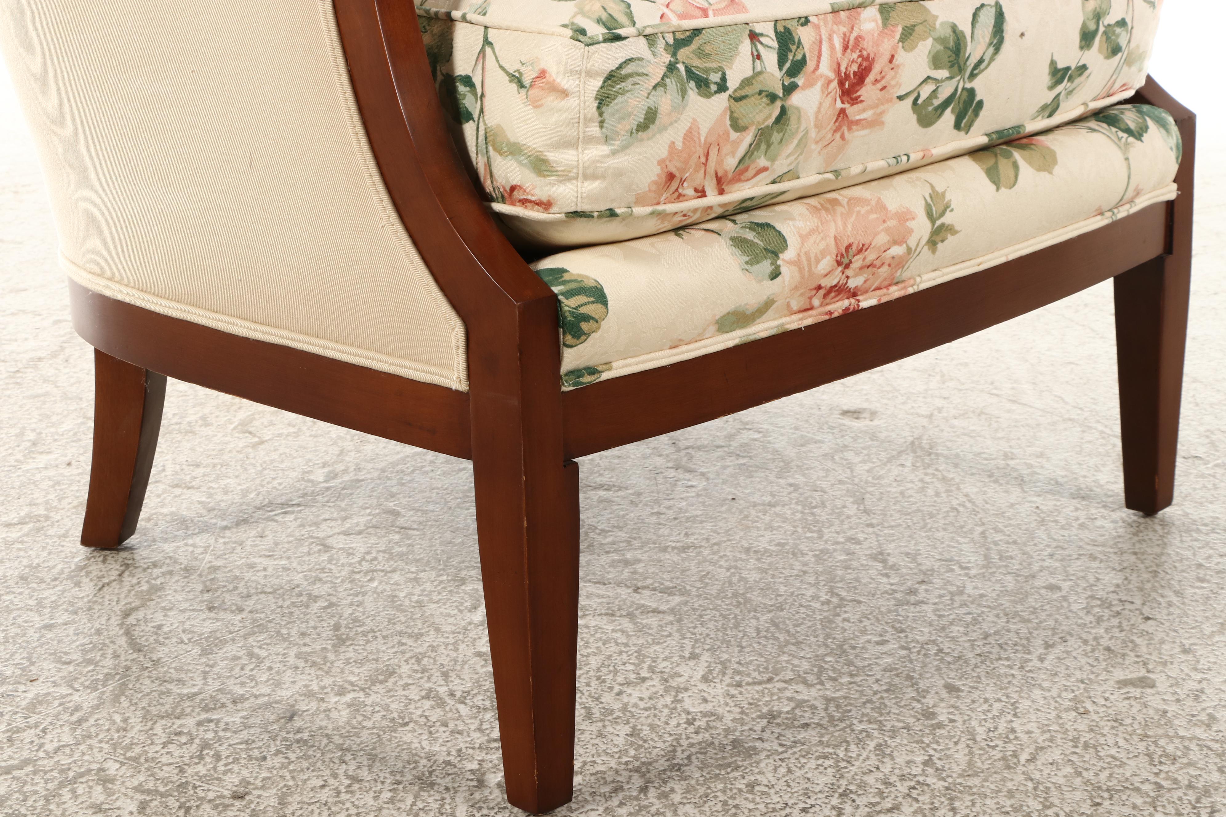 Pair of Baker Furniture Beech and Custom-Upholstered Wingback Armchairs