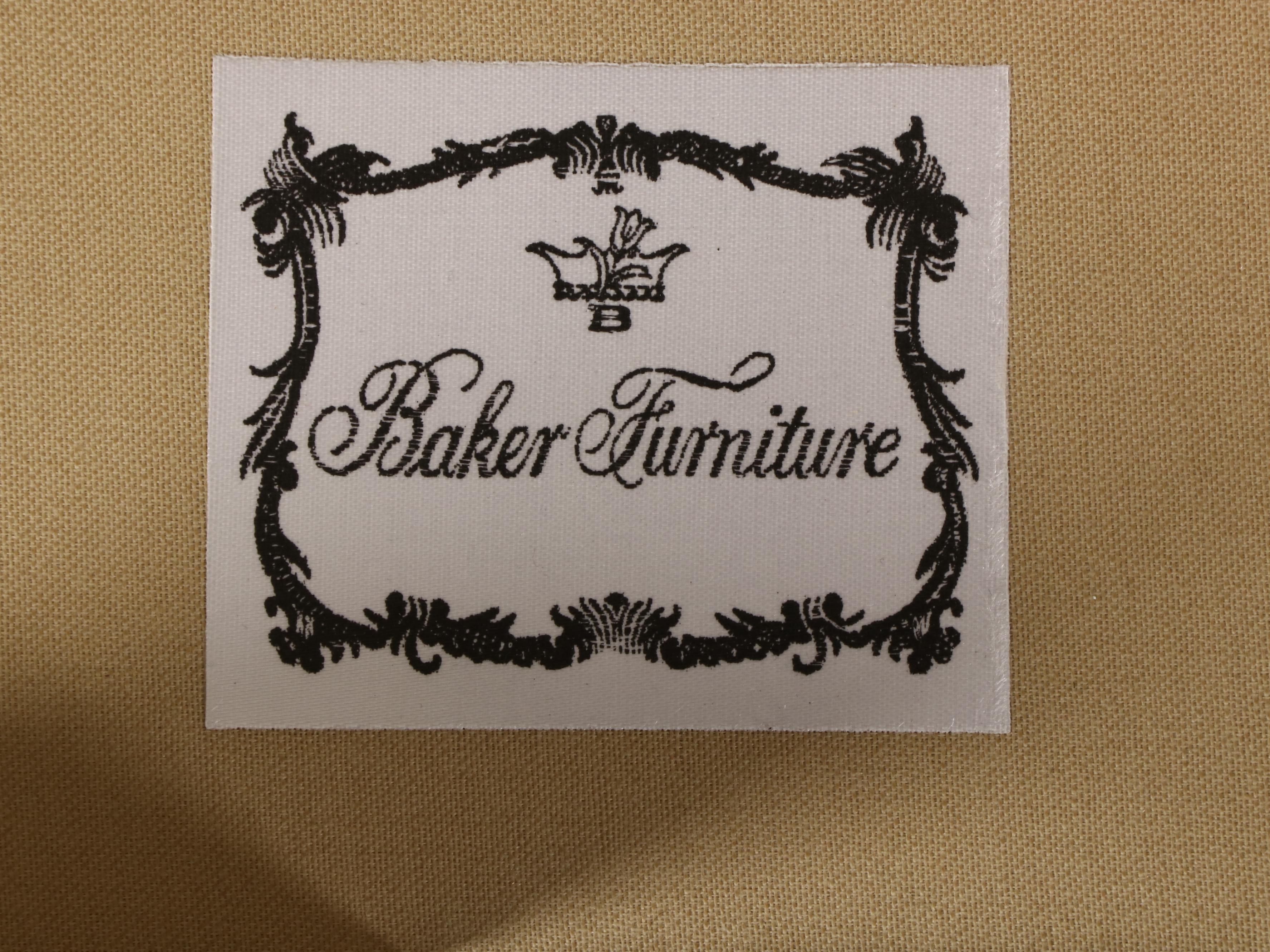 Pair of Baker Furniture Beech and Custom-Upholstered Wingback Armchairs