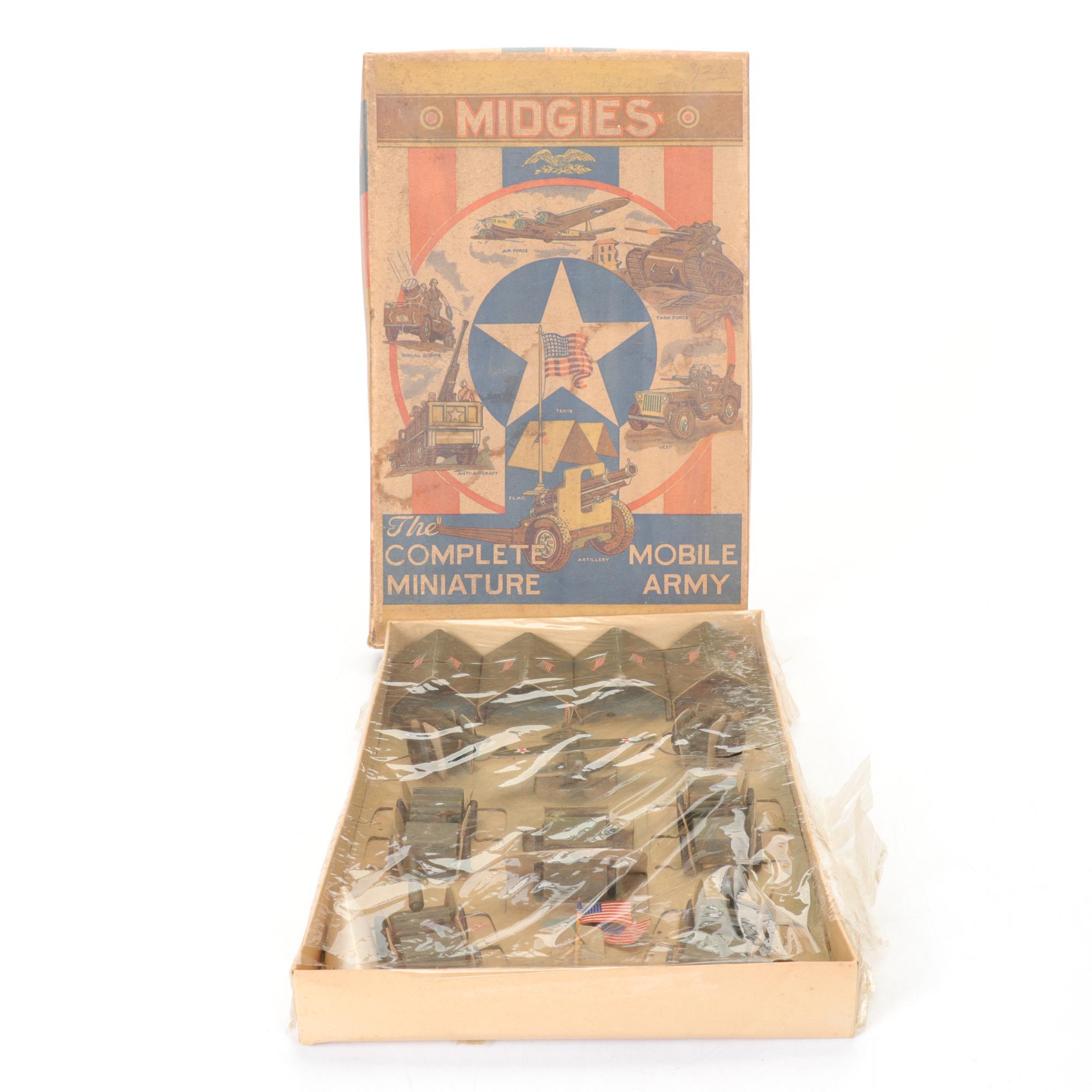 Jaymar "Midgies" "The Complete Miniature Mobile Army" Painted Wood Toys