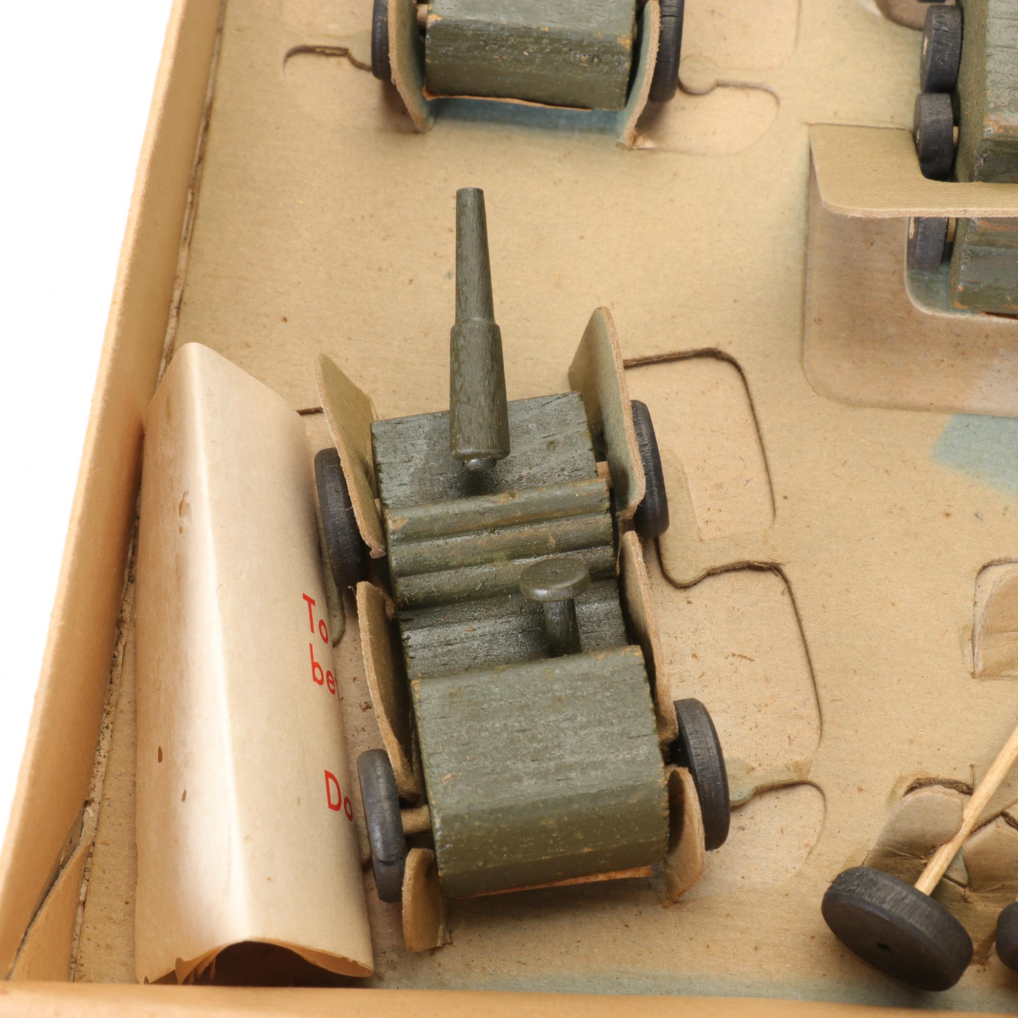 Jaymar "Midgies" "The Complete Miniature Mobile Army" Painted Wood Toys