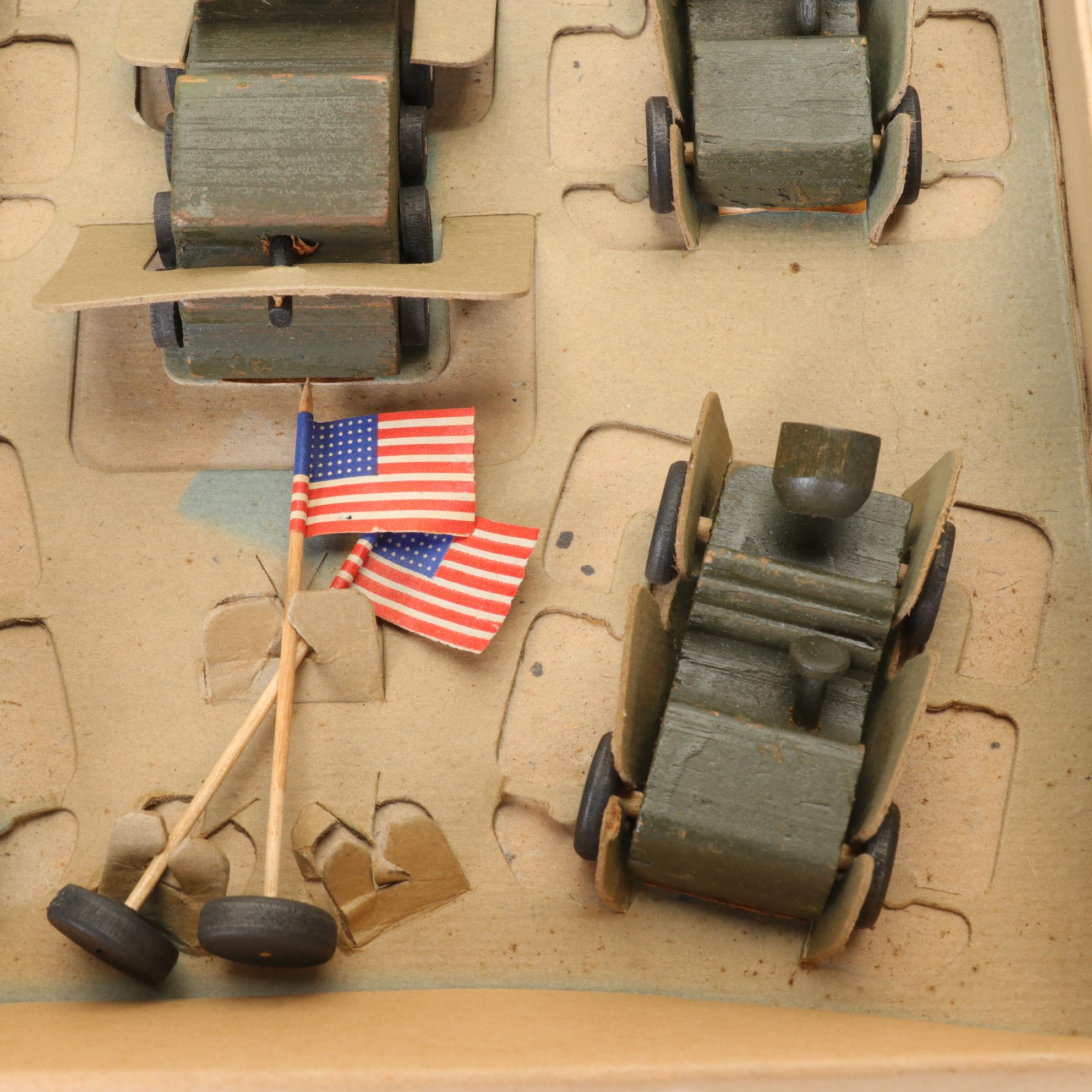 Jaymar "Midgies" "The Complete Miniature Mobile Army" Painted Wood Toys