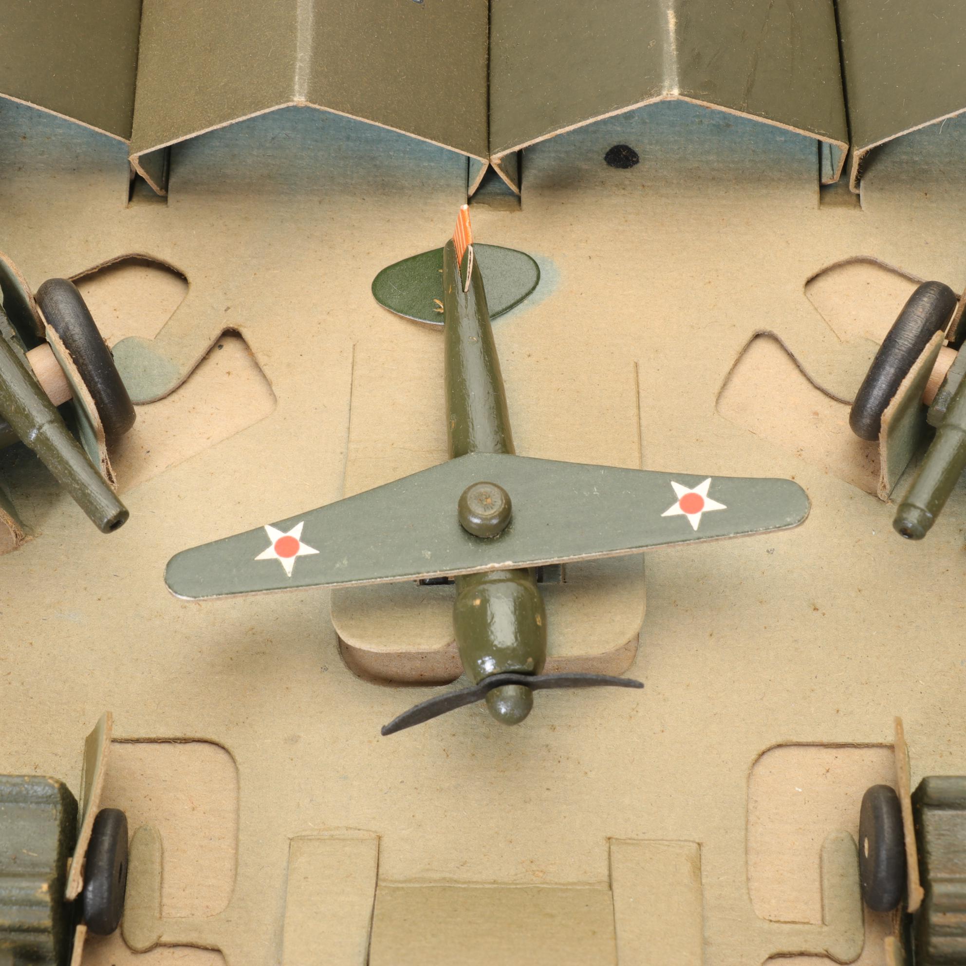 Jaymar "Midgies" "The Complete Miniature Mobile Army" Painted Wood Toys