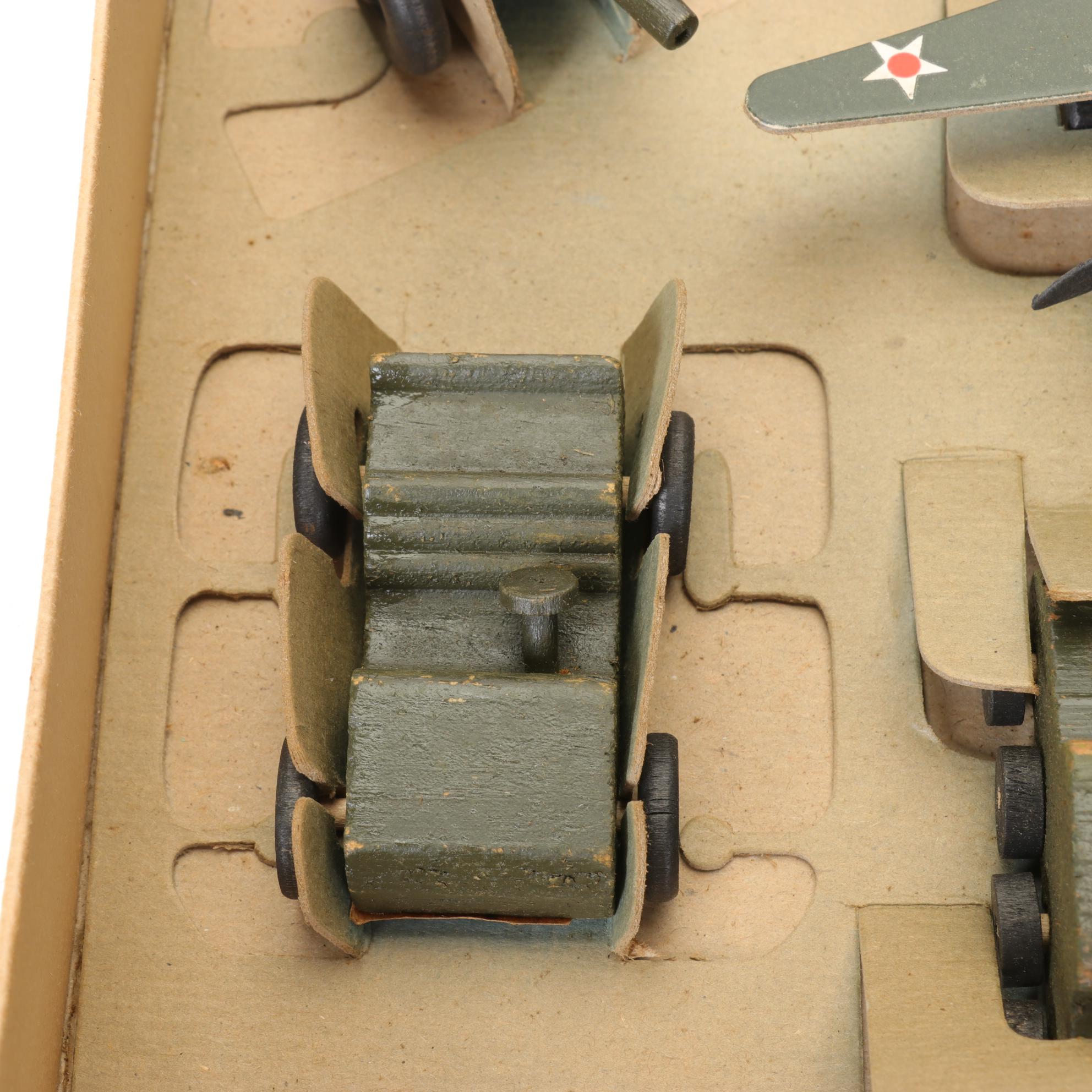 Jaymar "Midgies" "The Complete Miniature Mobile Army" Painted Wood Toys