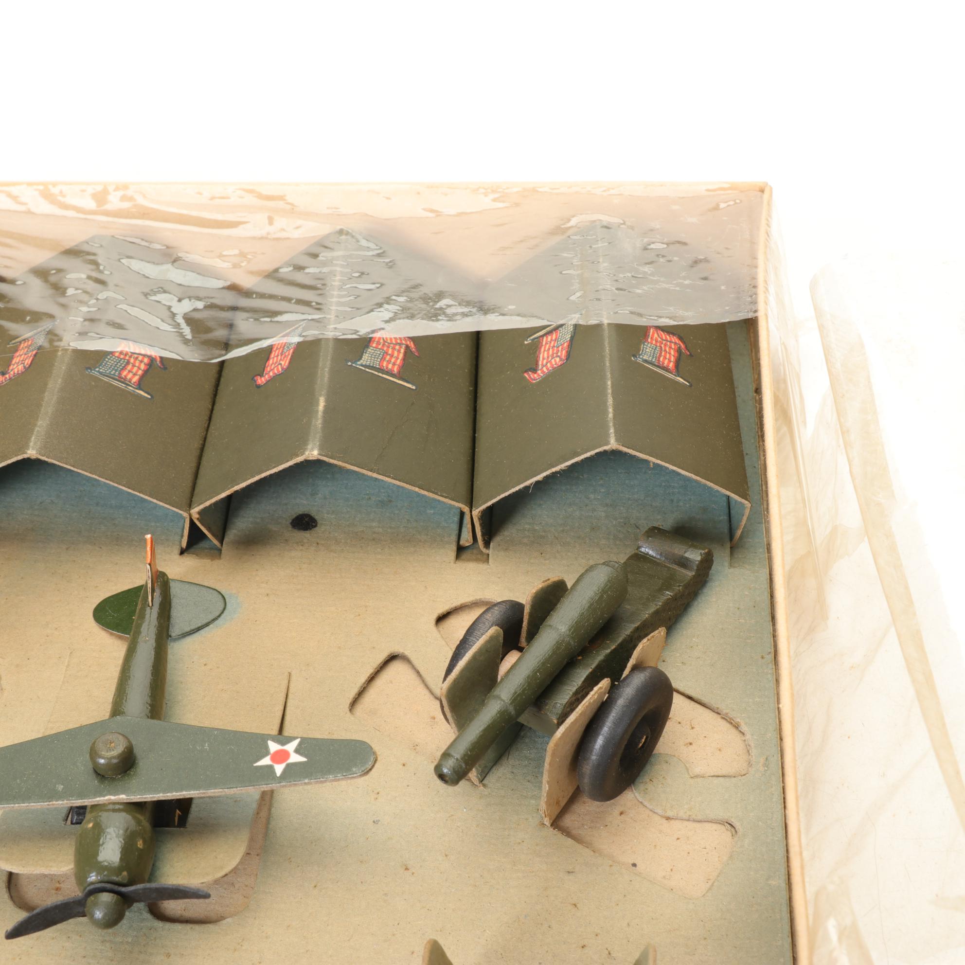 Jaymar "Midgies" "The Complete Miniature Mobile Army" Painted Wood Toys