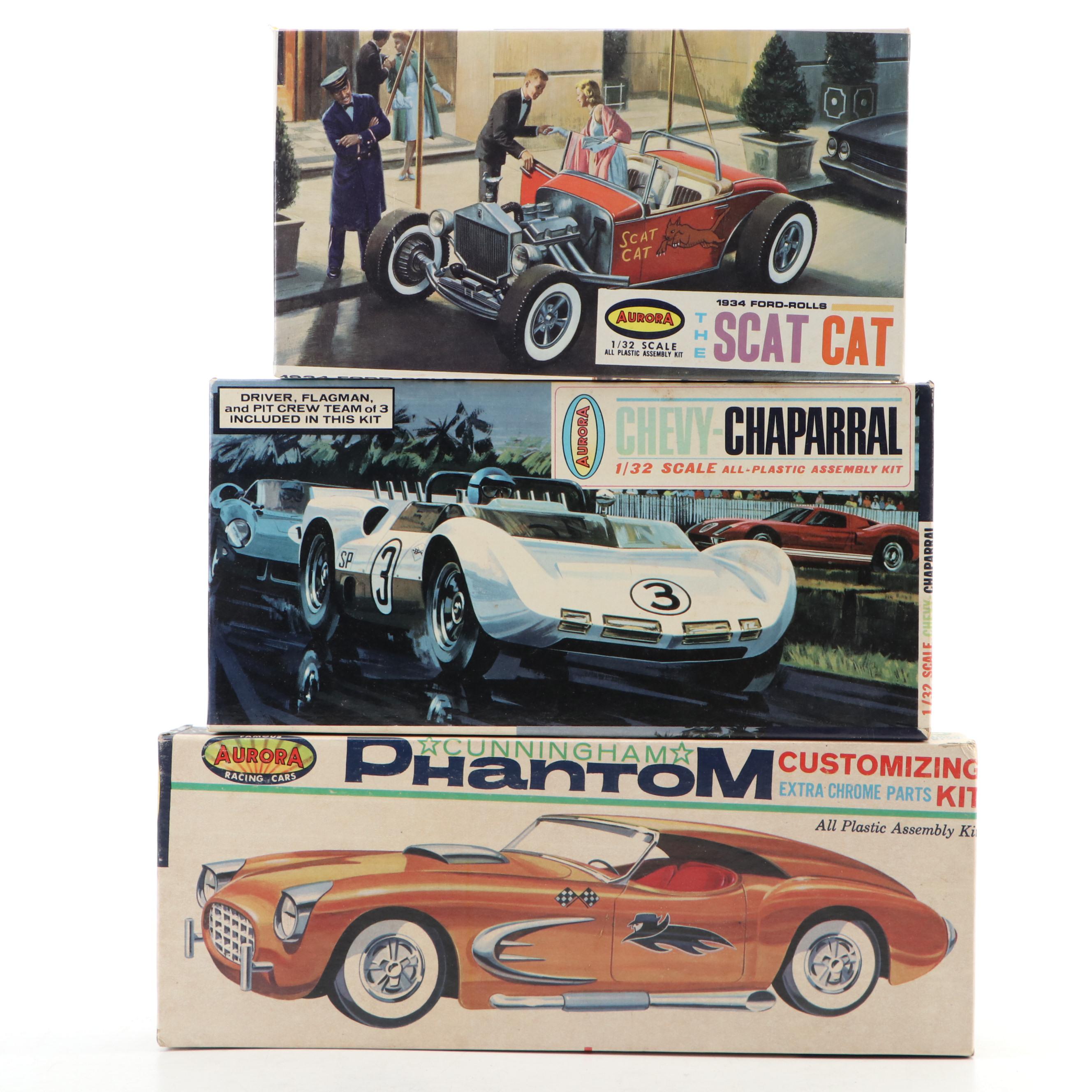 Aurora 1921 T-Ford, Chevy Chaparral, More 1:32 Model Car Kits
