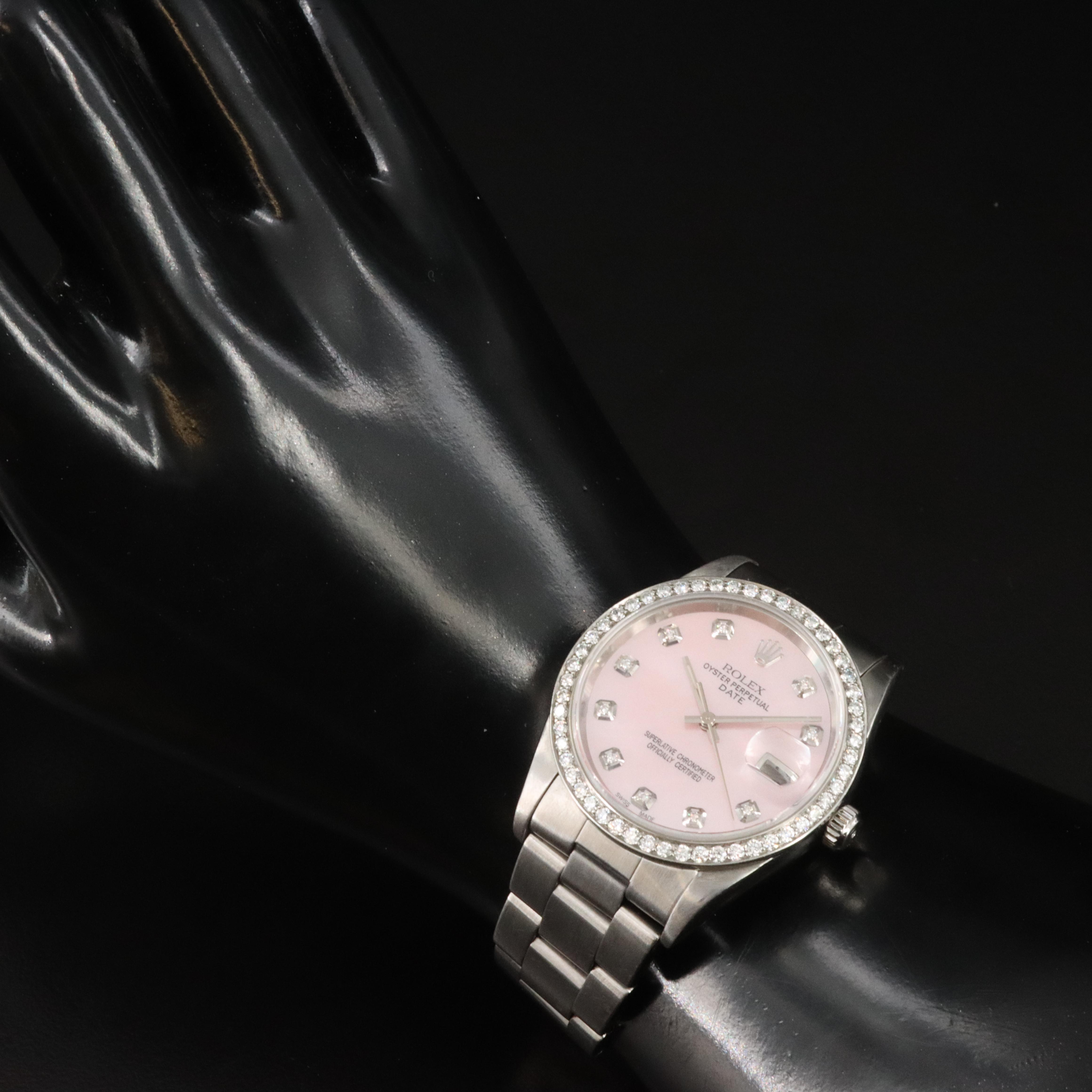 1999 Rolex Date 15200 Custom 1.16 CTW Diamond Dial & Bezel Steel Automatic Watch