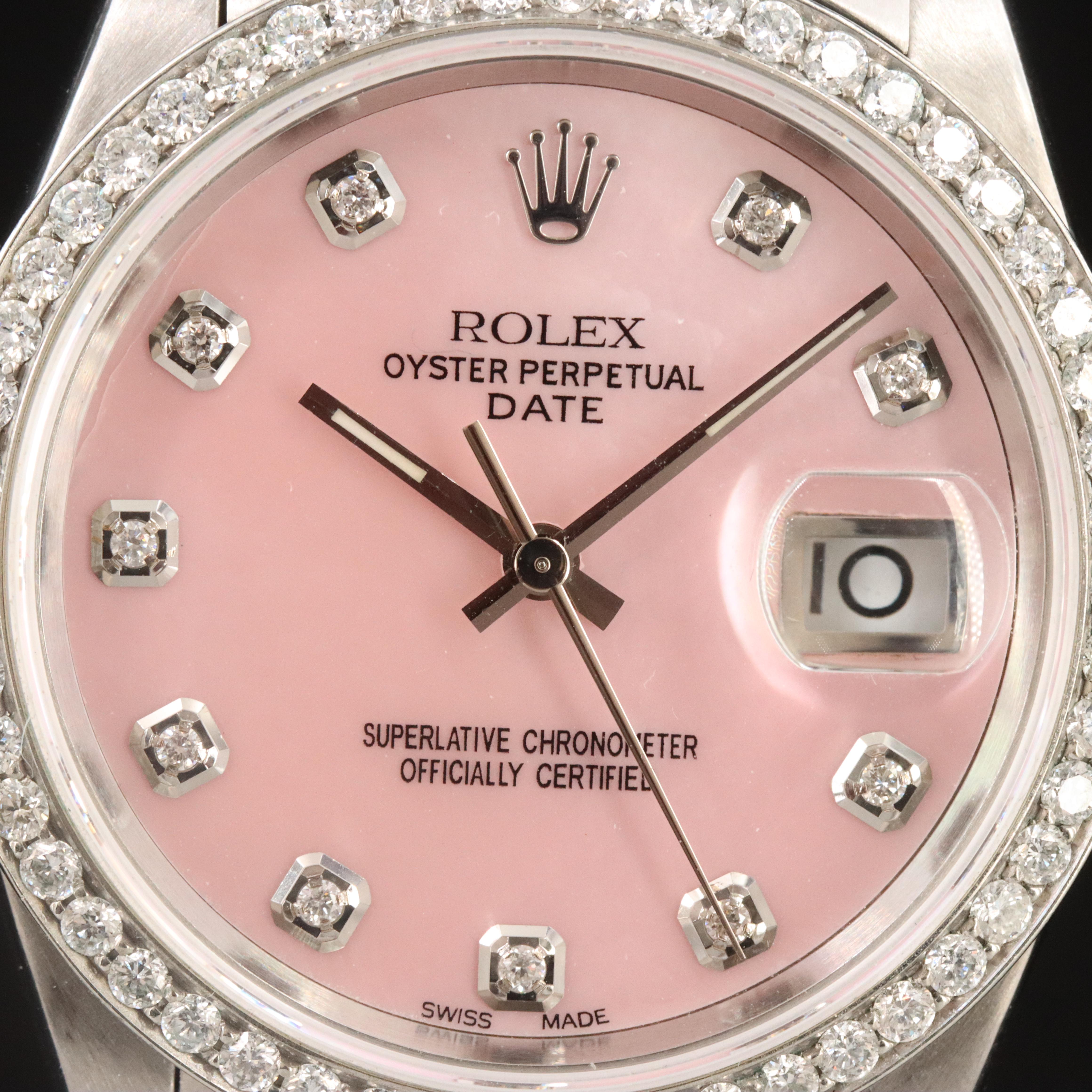 1999 Rolex Date 15200 Custom 1.16 CTW Diamond Dial & Bezel Steel Automatic Watch