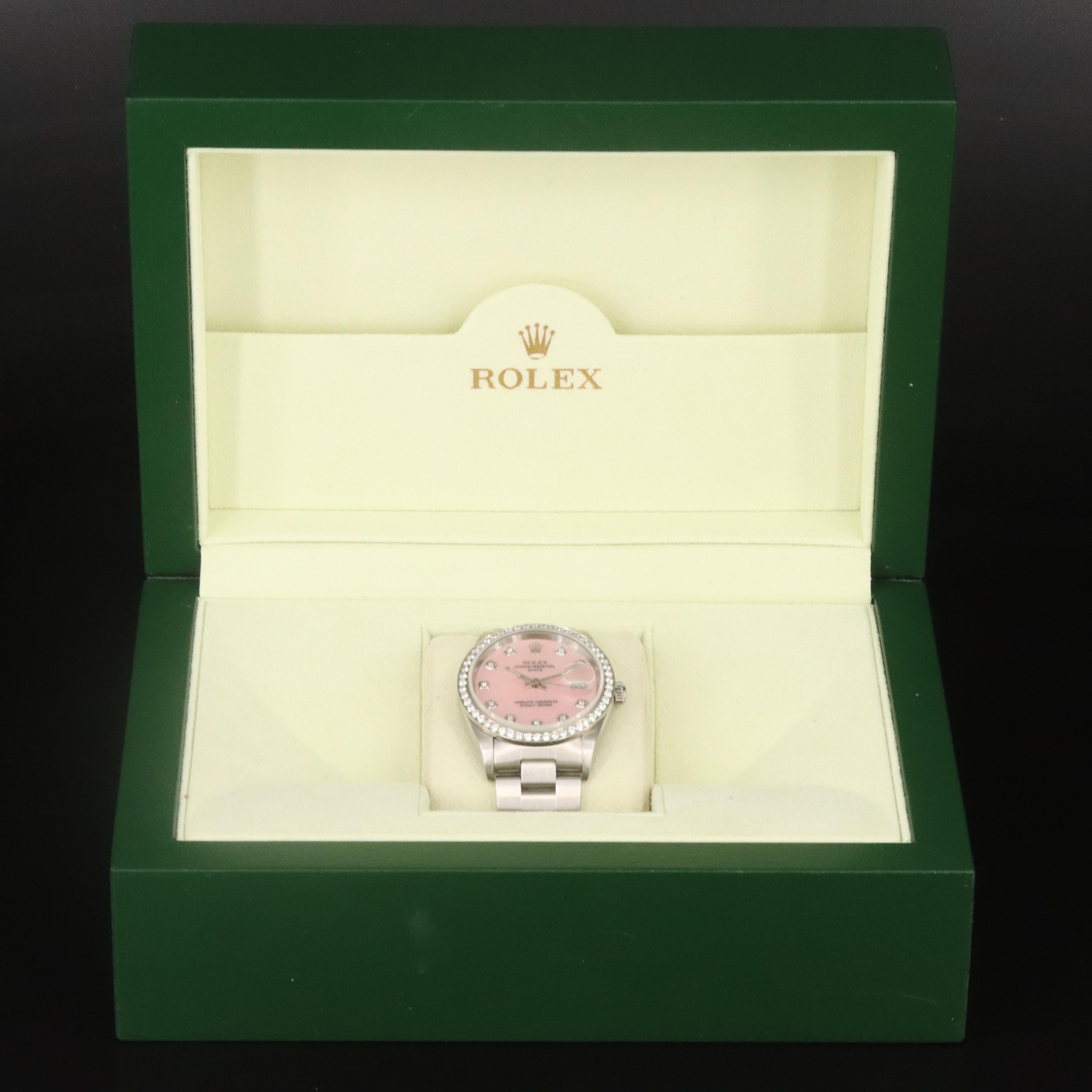 1999 Rolex Date 15200 Custom 1.16 CTW Diamond Dial & Bezel Steel Automatic Watch