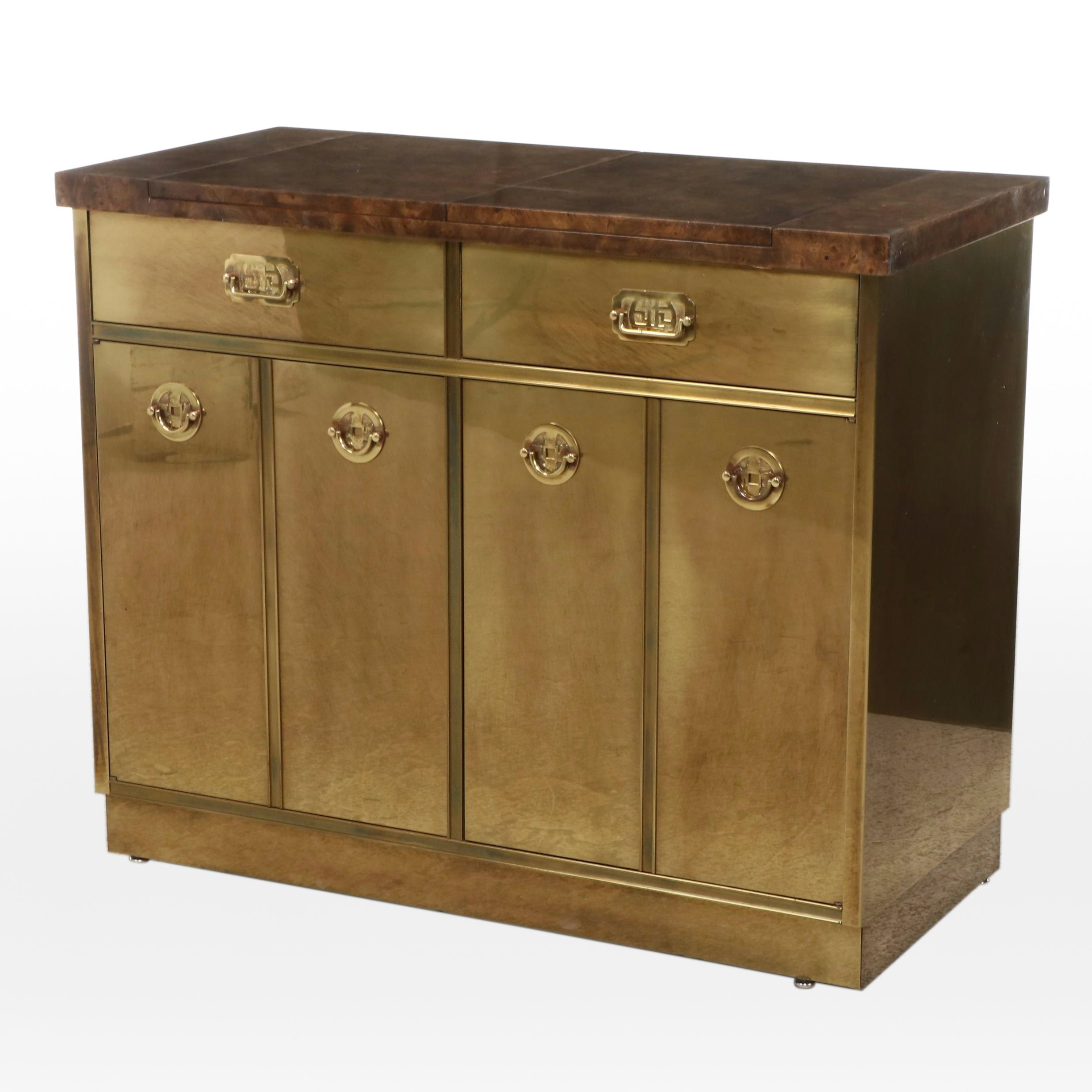 Asian Modern Elm-Veneered, Laminate, and Brass Flip-Top Server