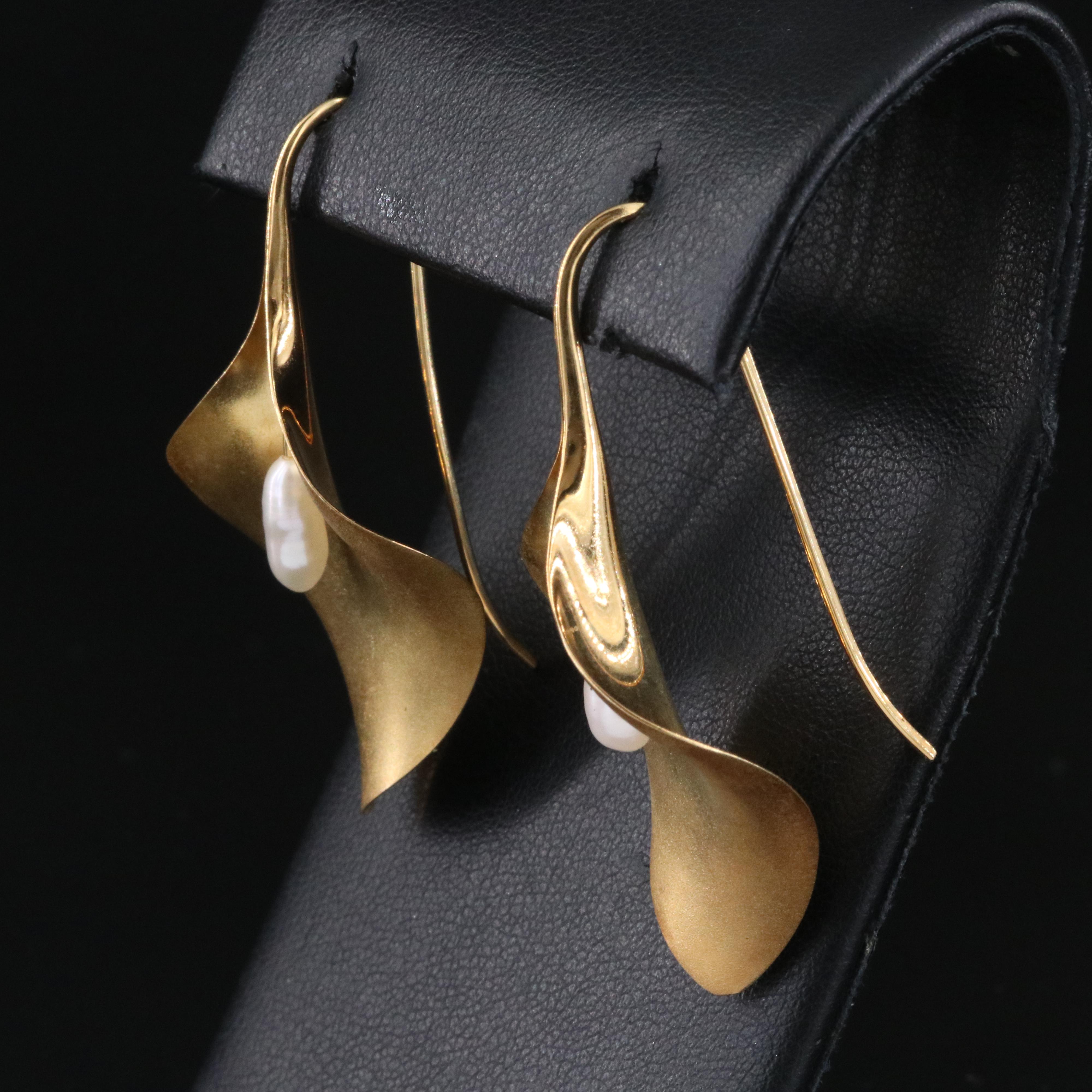 Michael Good 18K Pearl Calla Lilly Earrings