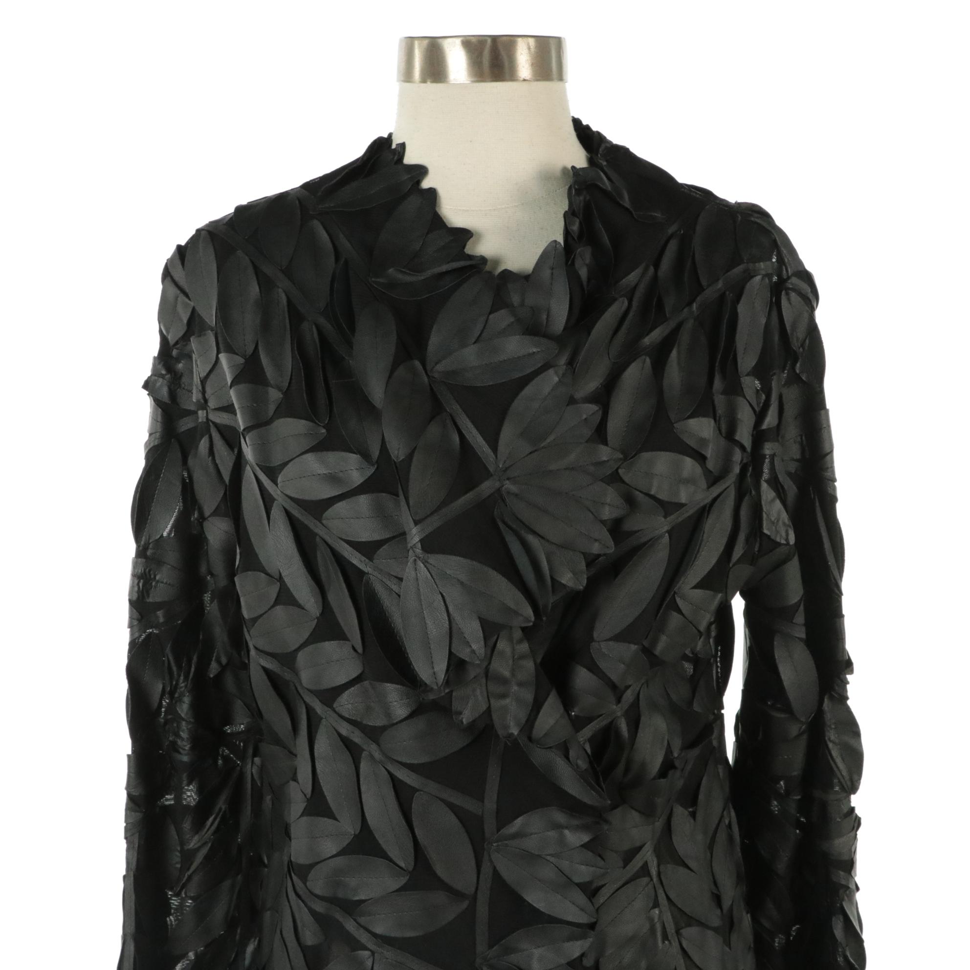 Joseph Ribkoff Sheer Leather Leaf Appliqué w/ Kamali Sequin & Beaded Zip Jackets