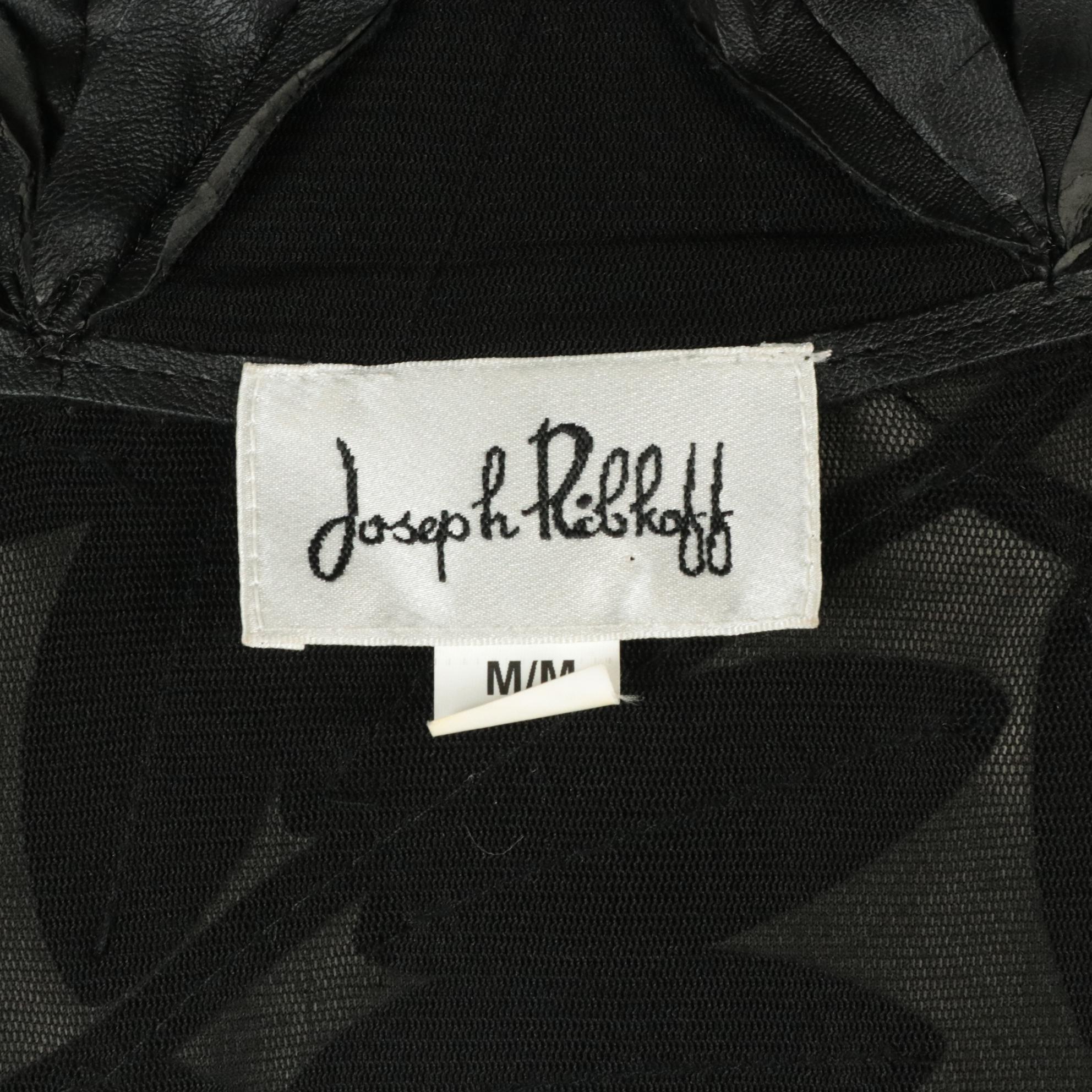 Joseph Ribkoff Sheer Leather Leaf Appliqué w/ Kamali Sequin & Beaded Zip Jackets