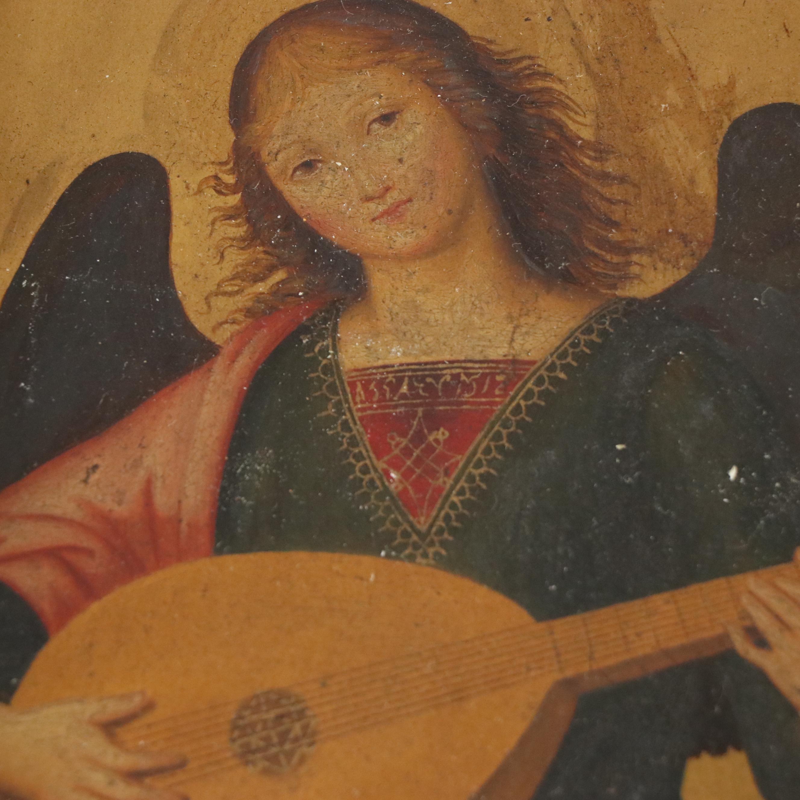Italian "Angel with Lute" Icon After Fra Angelico, 19th Century