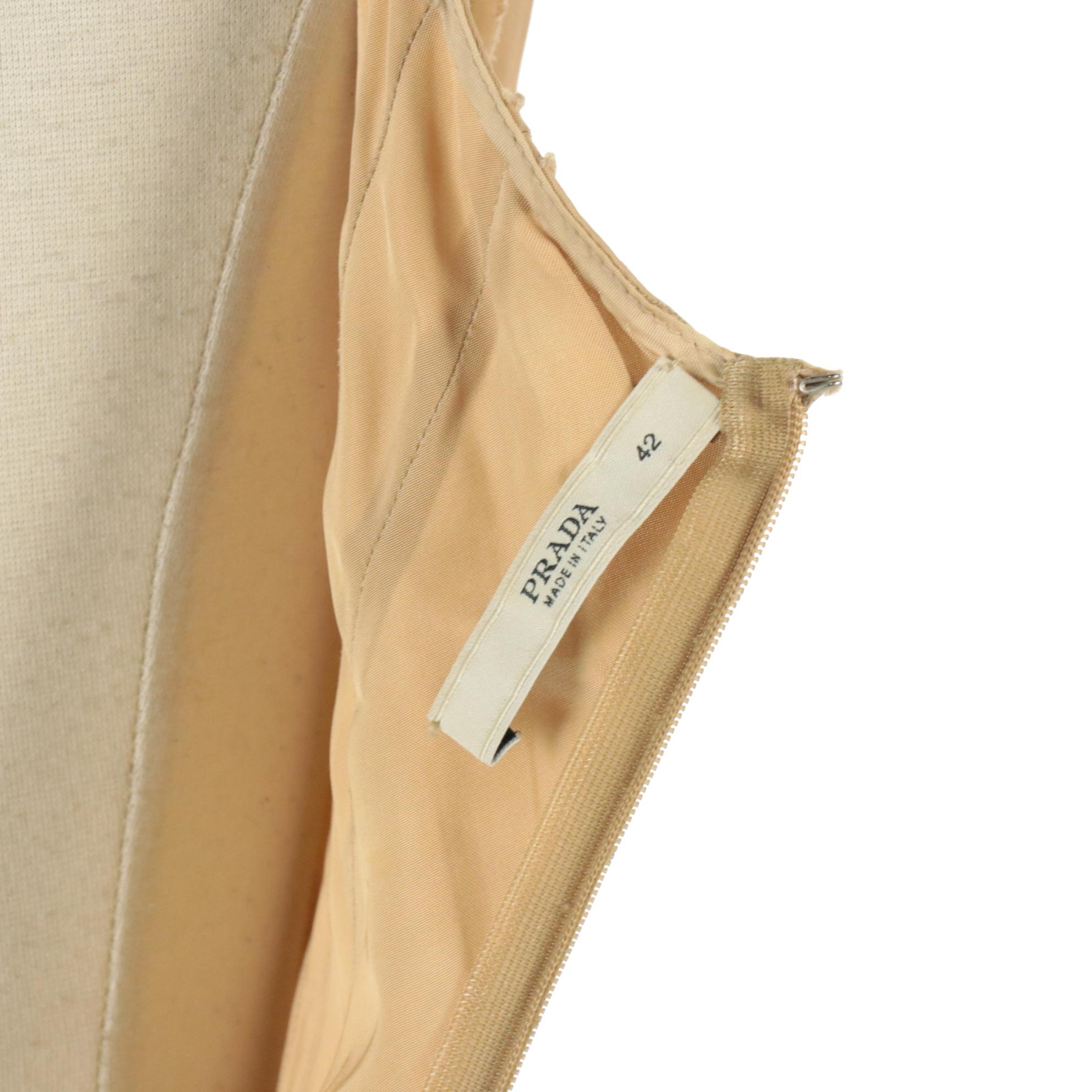 Prada Sleeveless Dress in Light Tan with Black Tie Dye Hemline