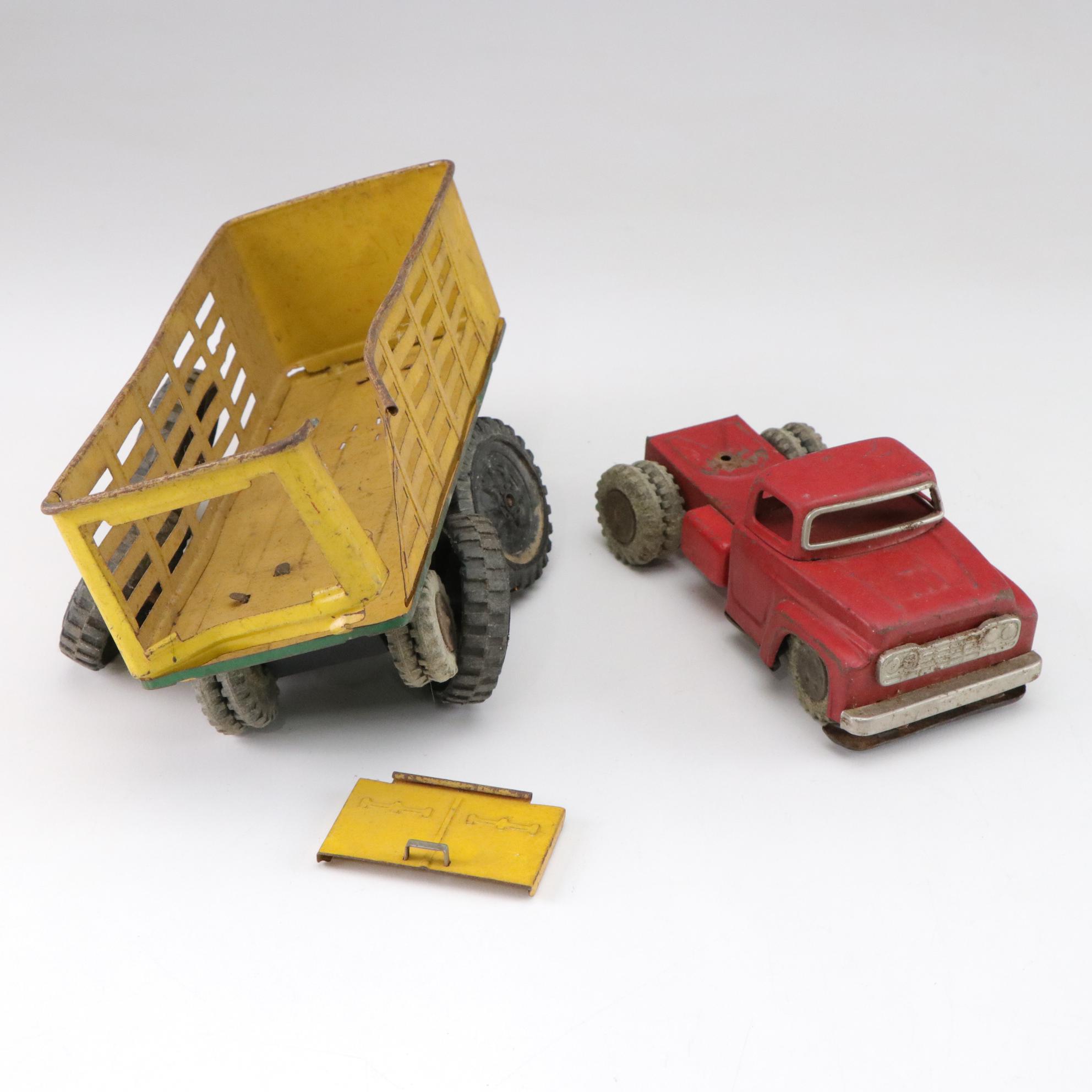 Structo Metal Road Grader and Steam Shovel Toys, Mid 20th Century
