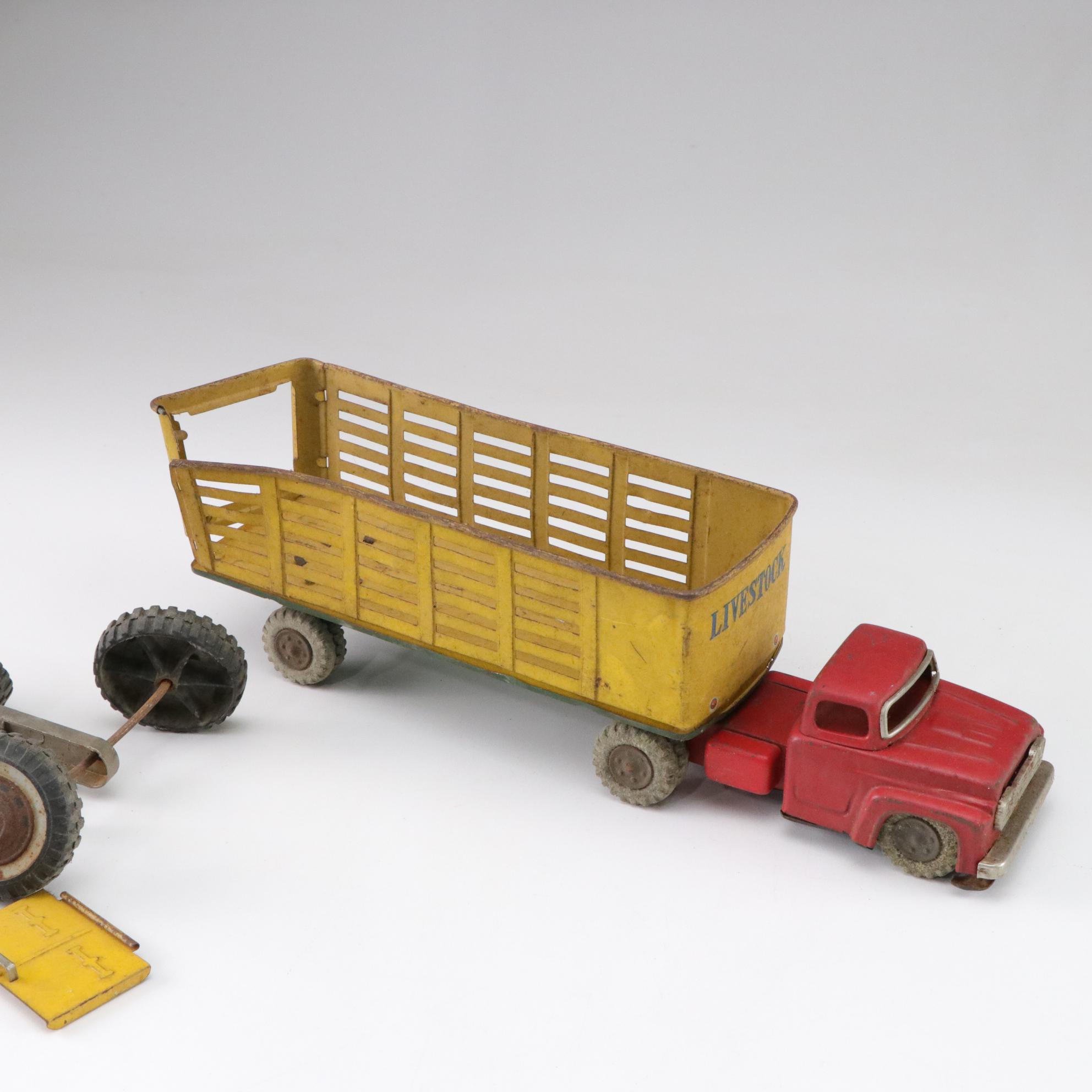 Structo Metal Road Grader and Steam Shovel Toys, Mid 20th Century