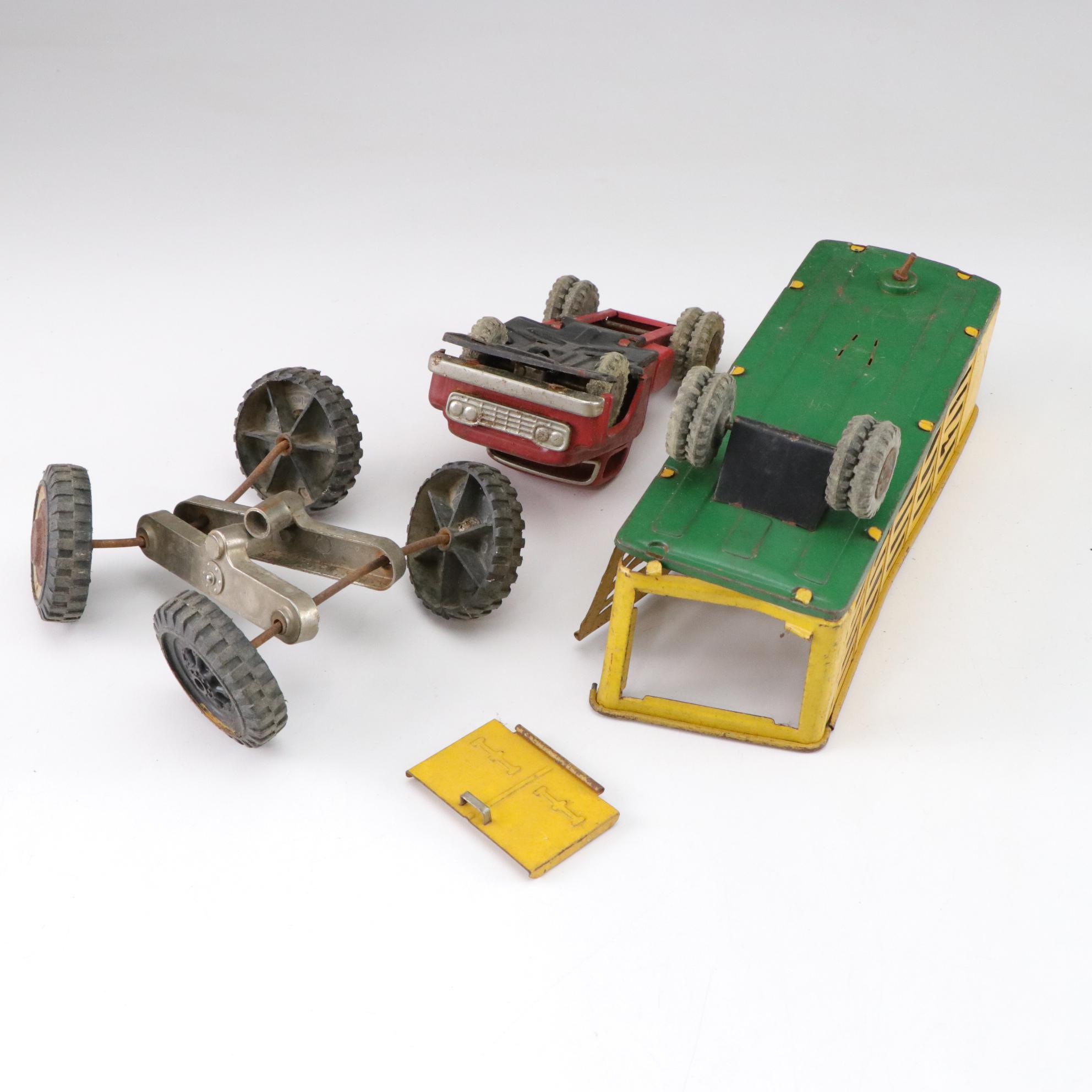 Structo Metal Road Grader and Steam Shovel Toys, Mid 20th Century
