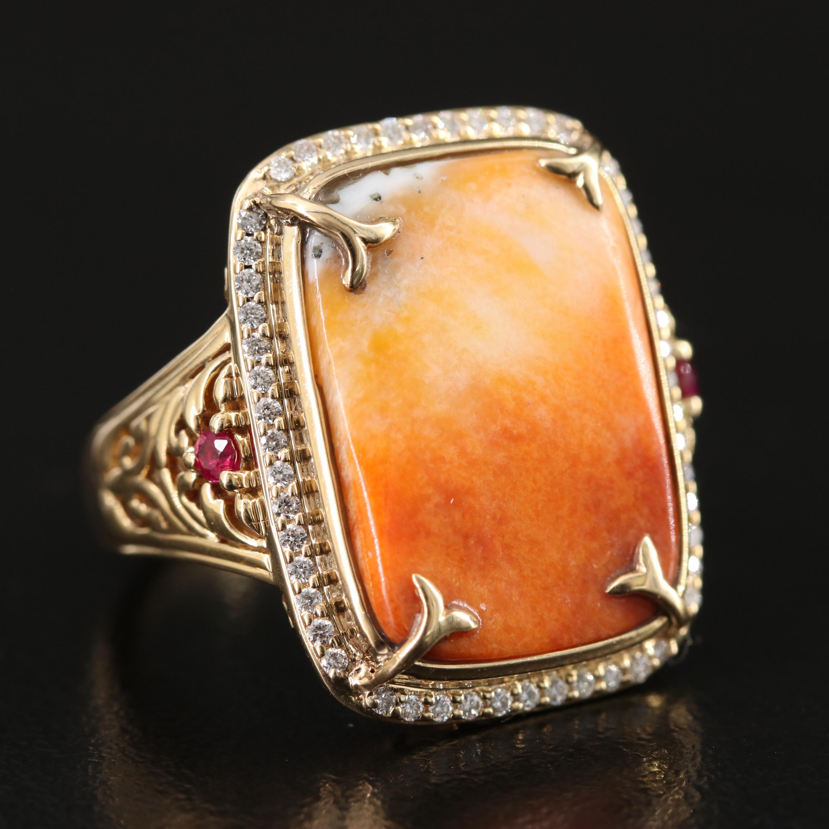 Chromia 18K Spiny Oyster, Diamond, and Ruby Ring