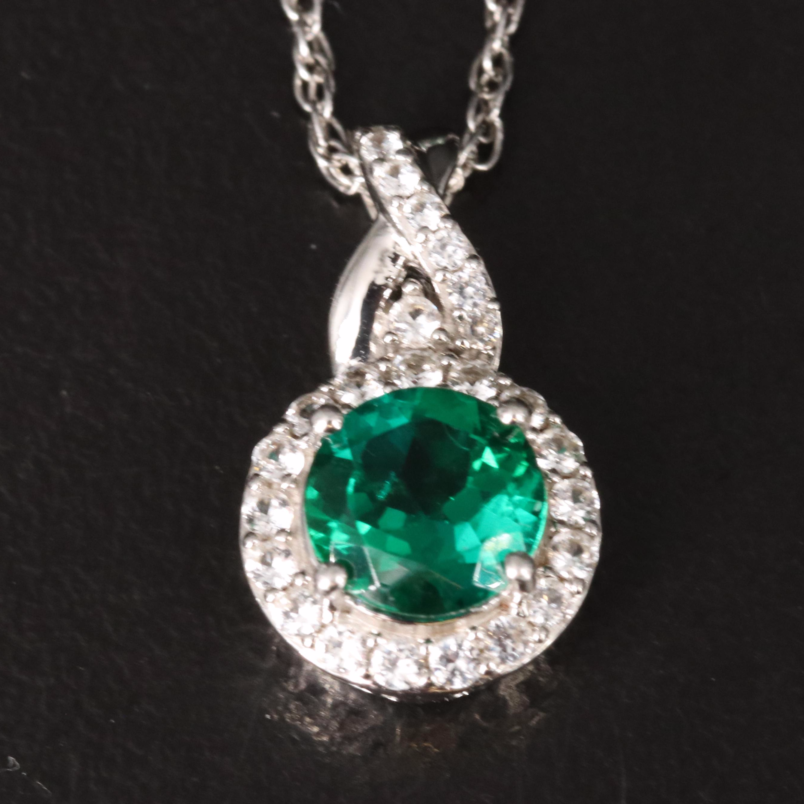 Sterling Emerald and White Sapphire Earrings, Necklace and Ring Set