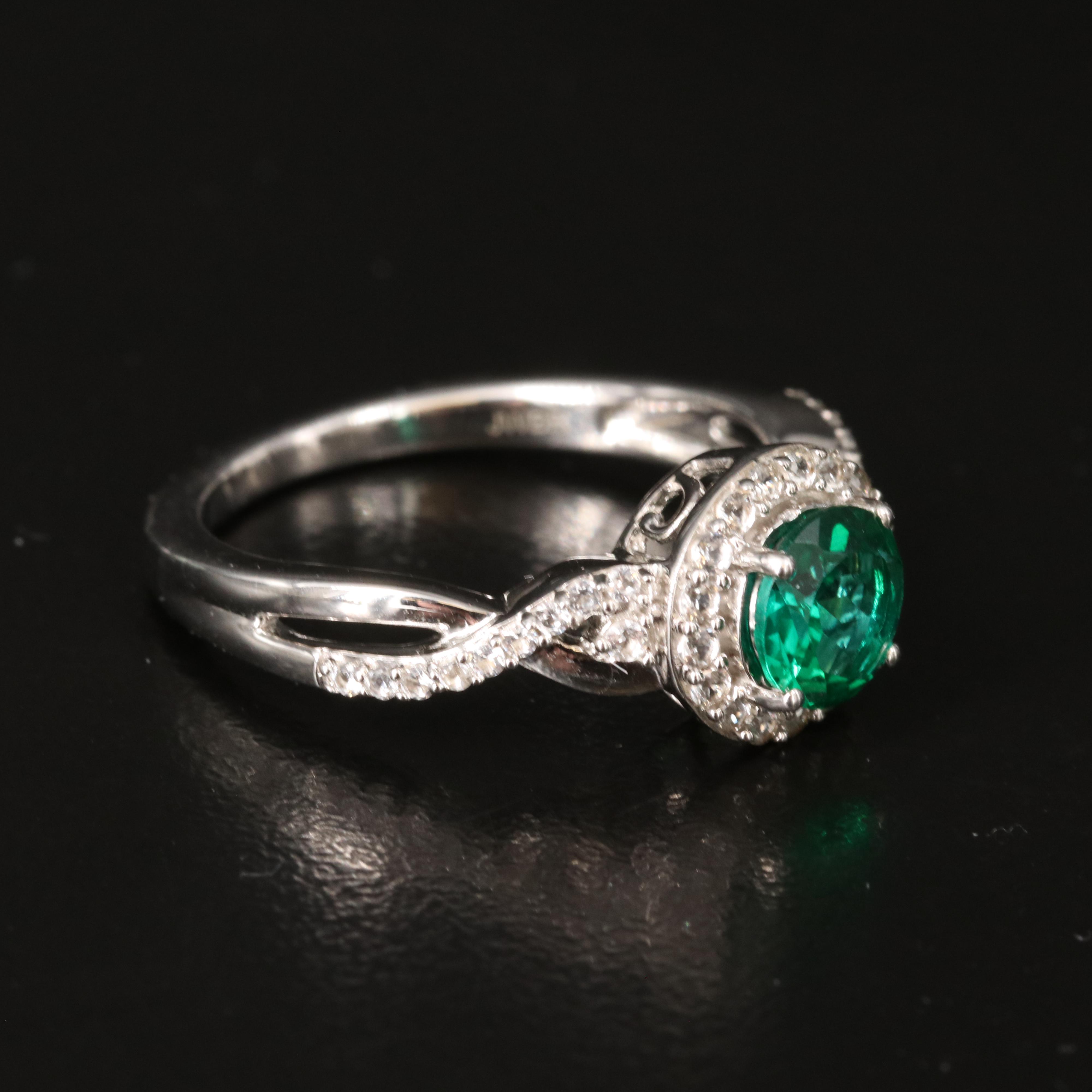 Sterling Emerald and White Sapphire Earrings, Necklace and Ring Set