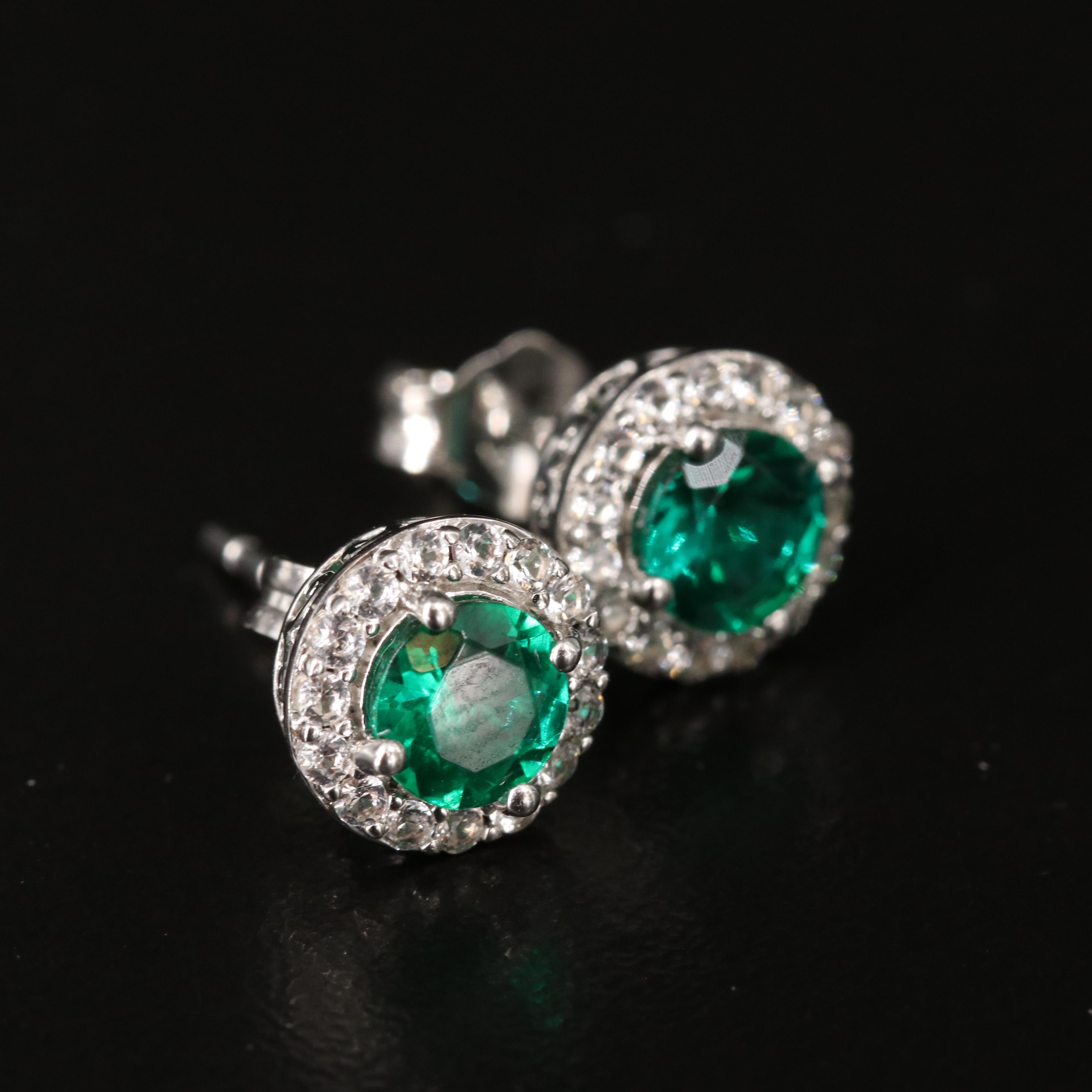 Sterling Emerald and White Sapphire Earrings, Necklace and Ring Set