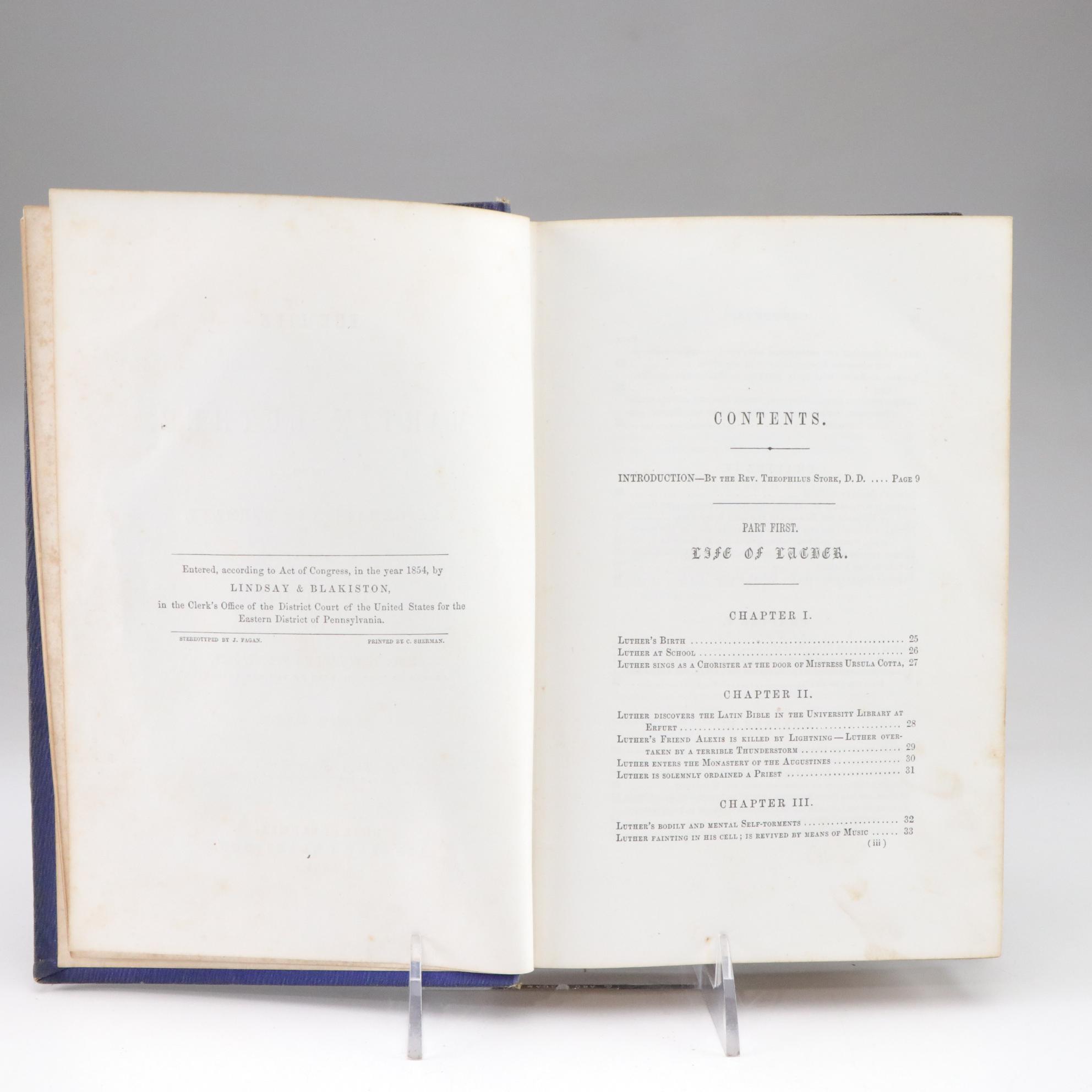 "The Life of Martin Luther" by Theophilus Stork, First American Edition, 1854