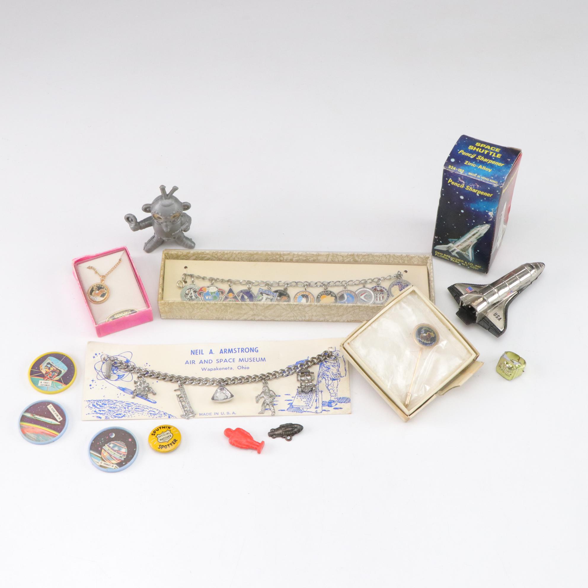 Apollo and Armstrong Charm Bracelets, Pencil Sharpeners, Space Toys, and More