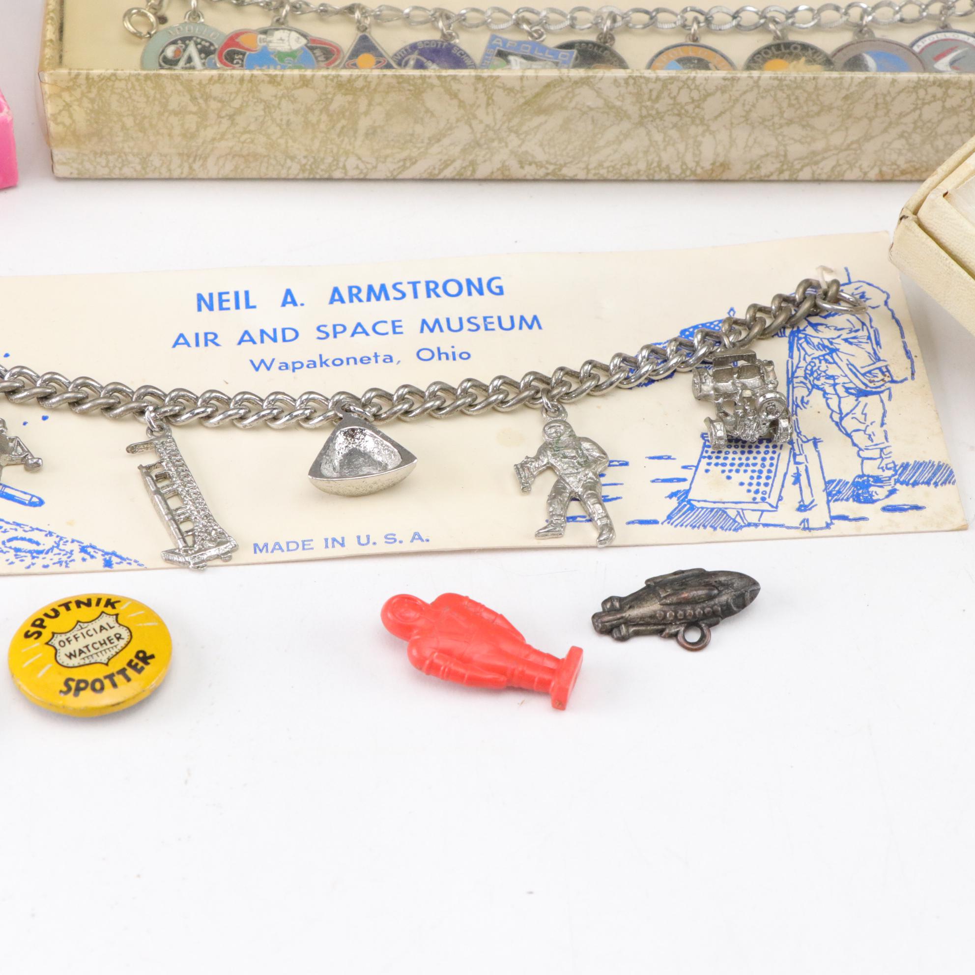 Apollo and Armstrong Charm Bracelets, Pencil Sharpeners, Space Toys, and More