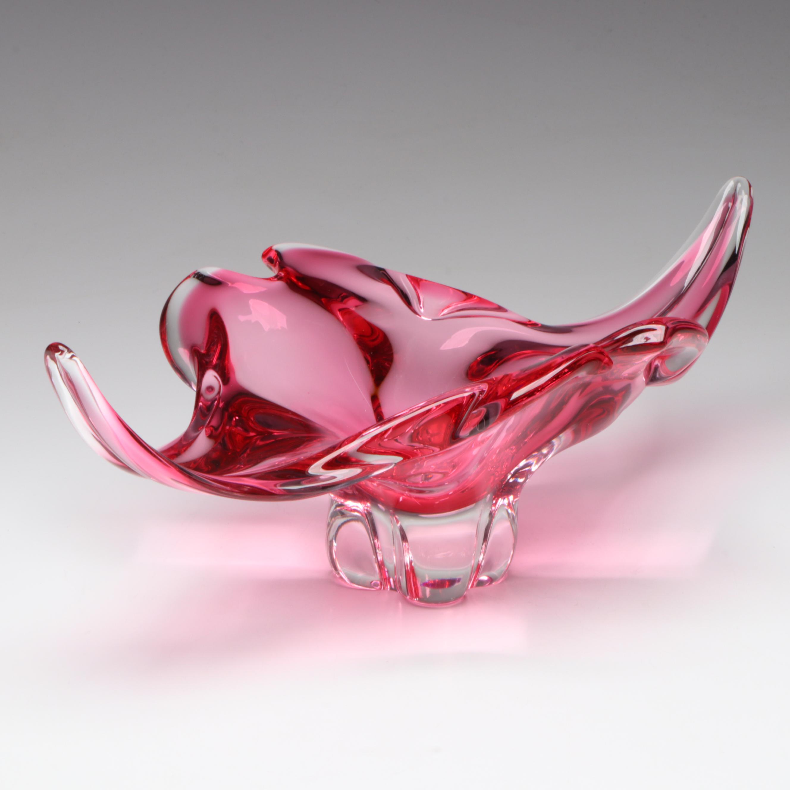 Josef Hospodka for Chřibská Cranberry Glass Centerpiece Bowl, 1970s