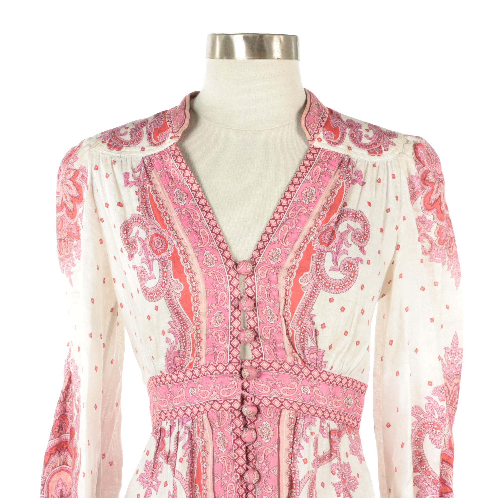 Zimmermann Button-Front Maxi Dress in Bells Paisley Printed Linen