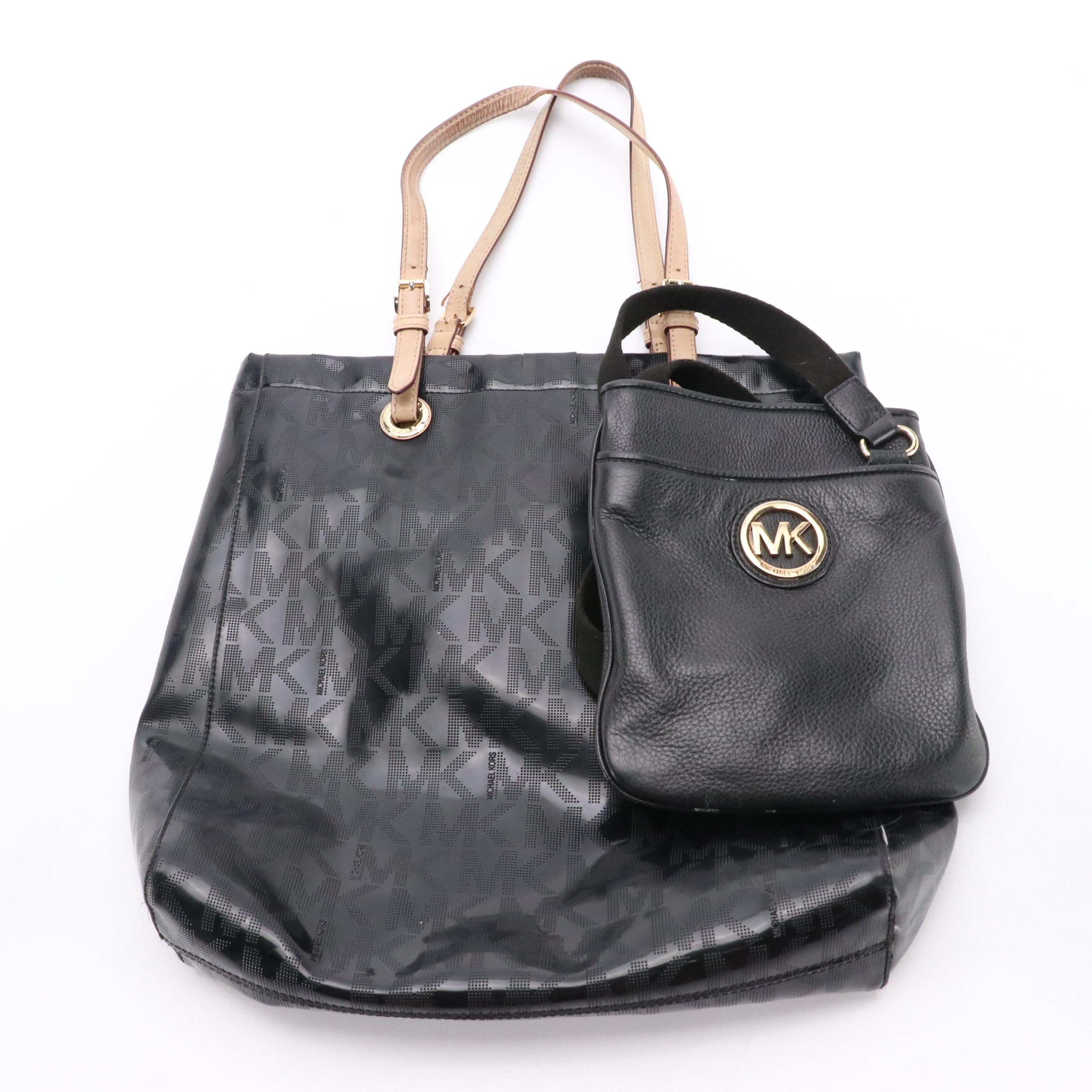 Michael Kors MK Jet Set Tote and Fulton Crossbody in Black Leather