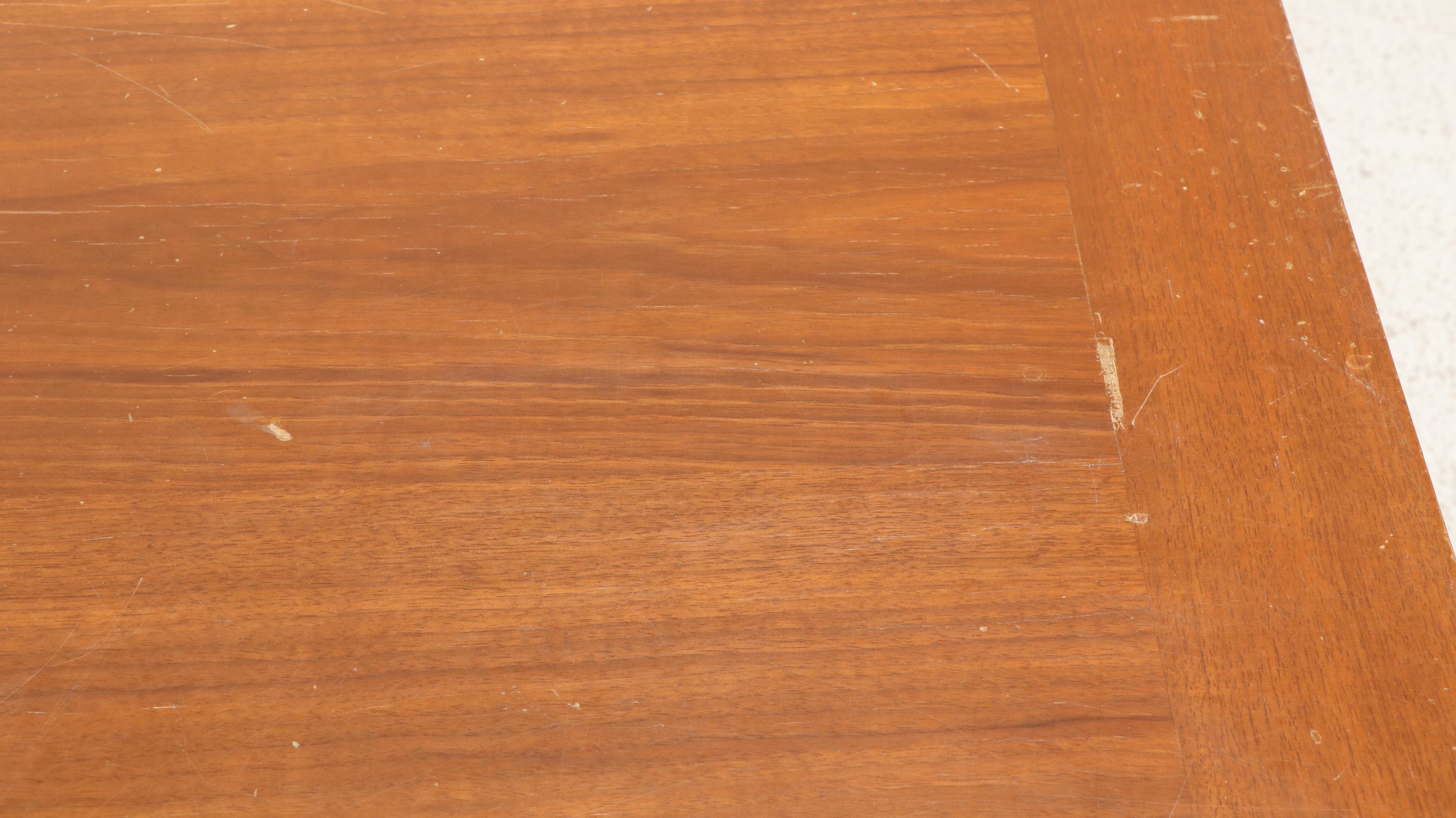 Mid Century Modern Walnut, Caned, and Brass Kneehole Desk