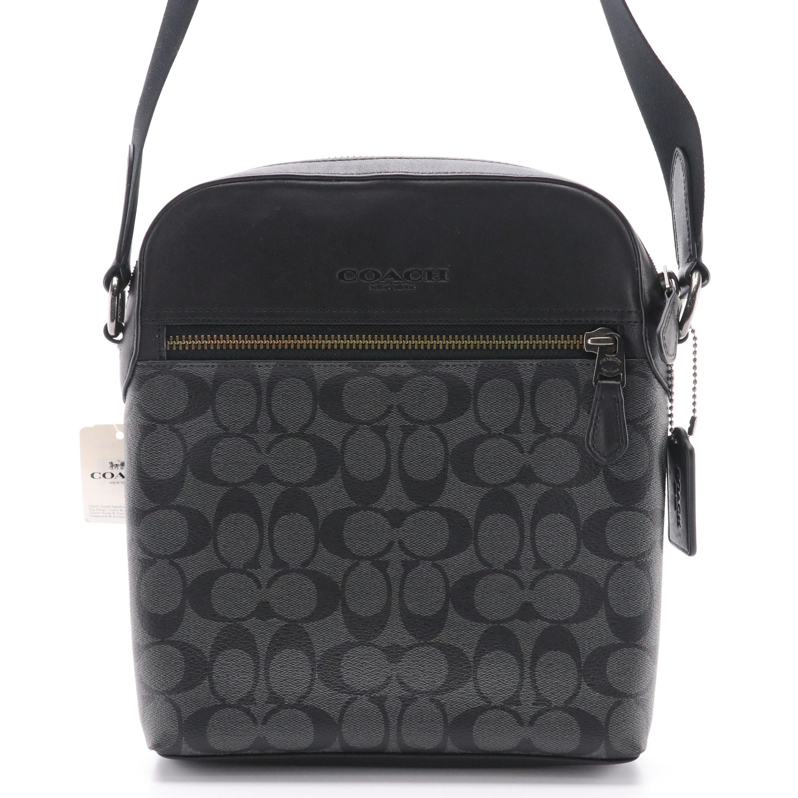 Coach Houston Flight Crossbody Messenger Bag in Signature Canvas & Black Leather