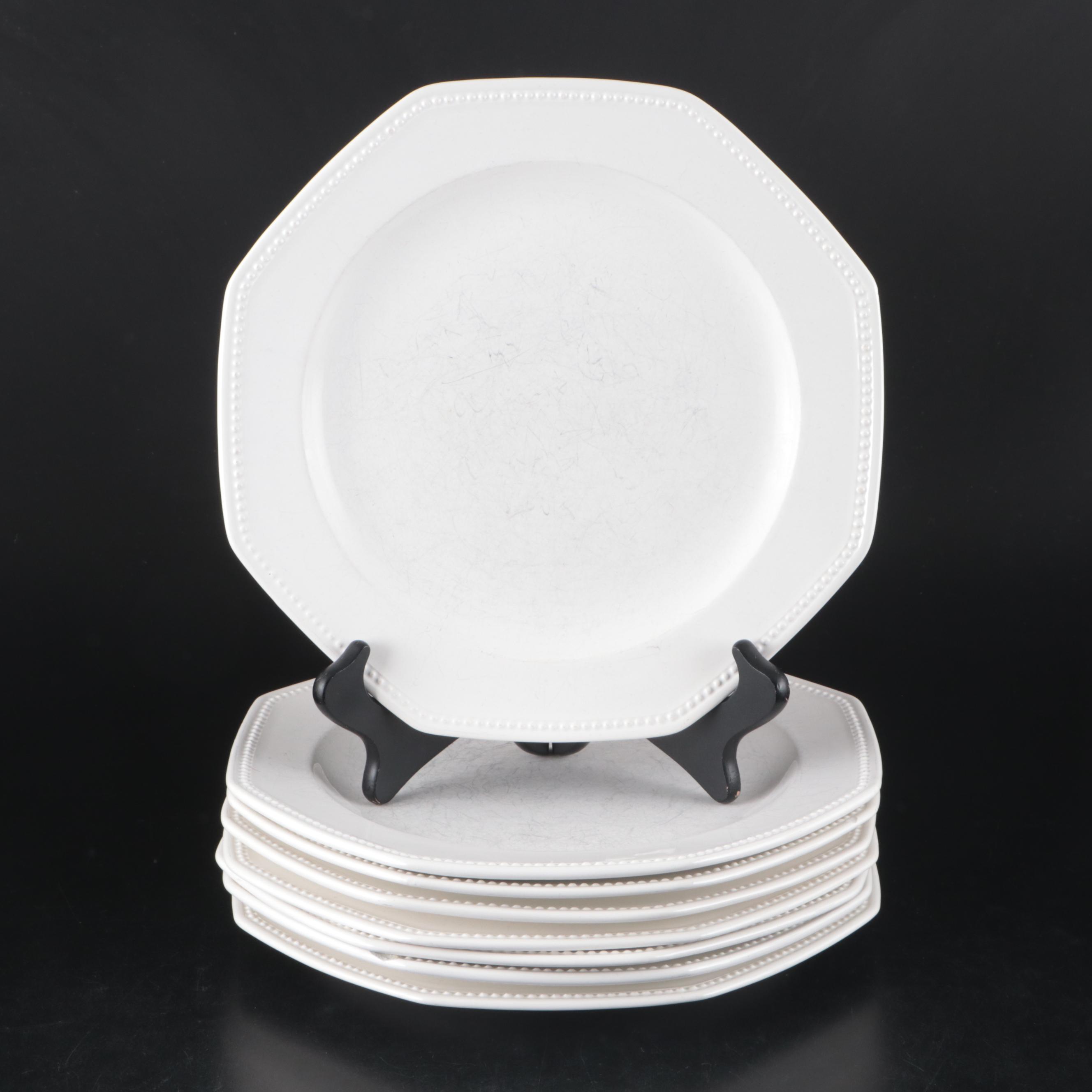 French Longchamp White Ceramic Dinnerware with Beaded Trim