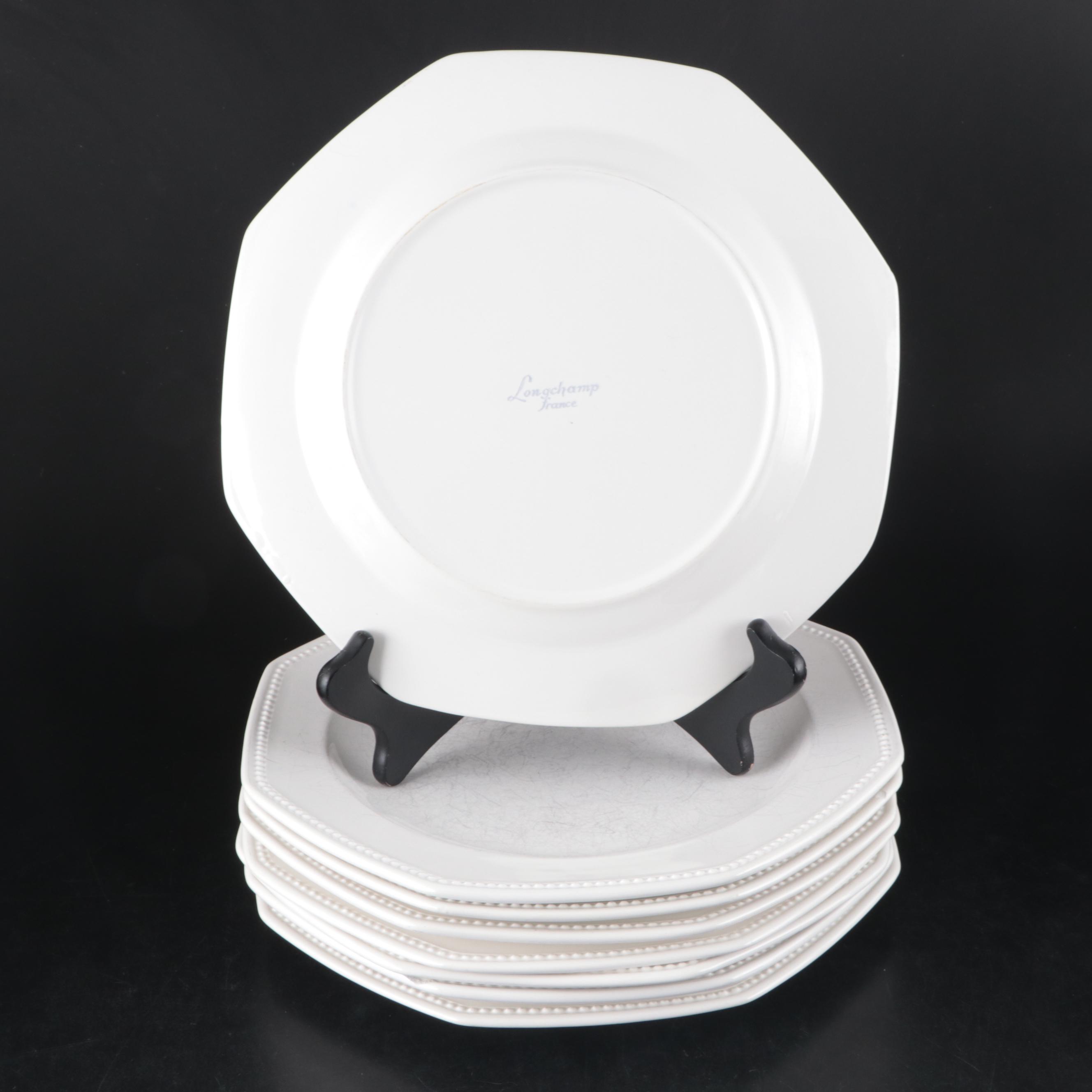 French Longchamp White Ceramic Dinnerware with Beaded Trim