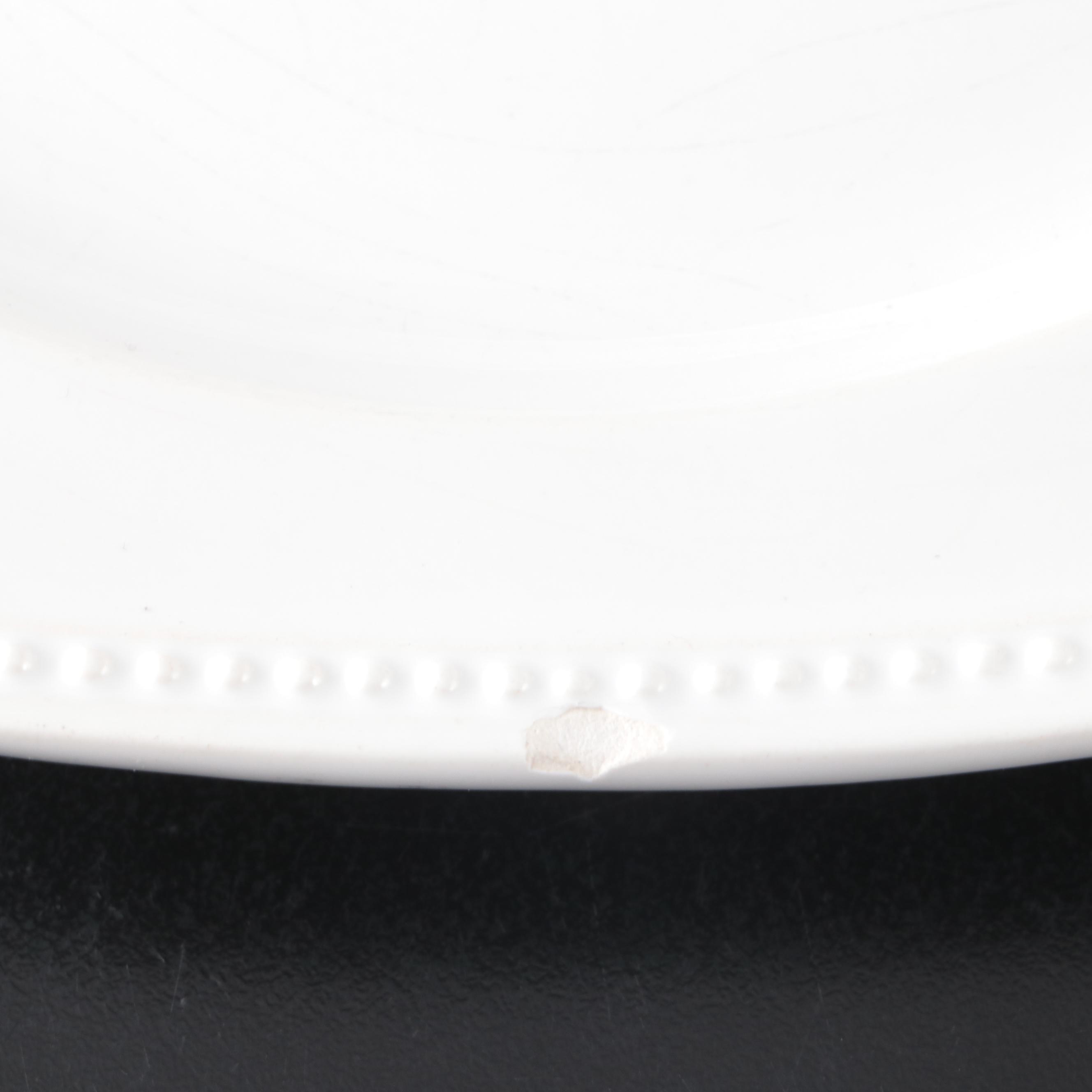 French Longchamp White Ceramic Dinnerware with Beaded Trim