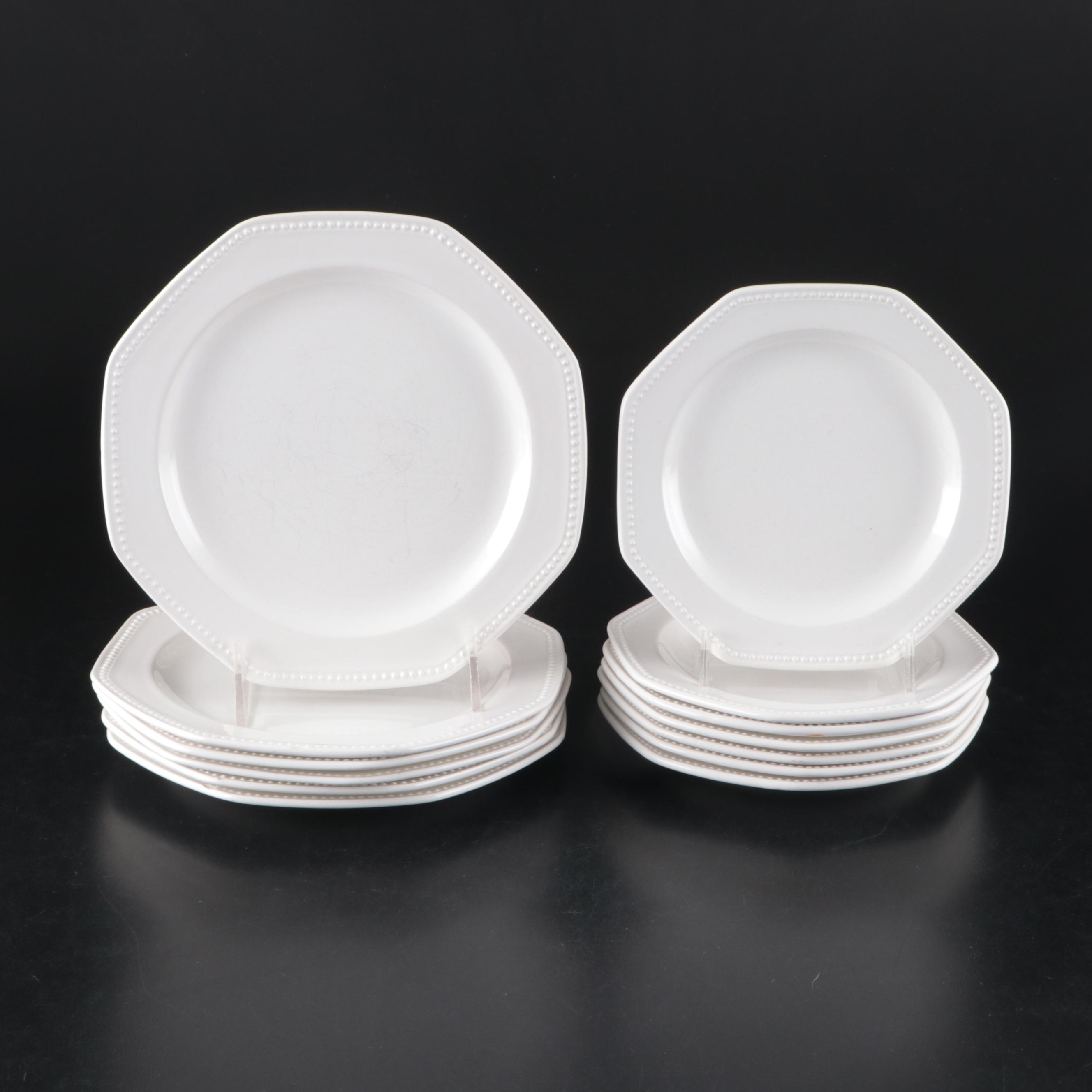 French Longchamp White Ceramic Dinnerware with Beaded Trim