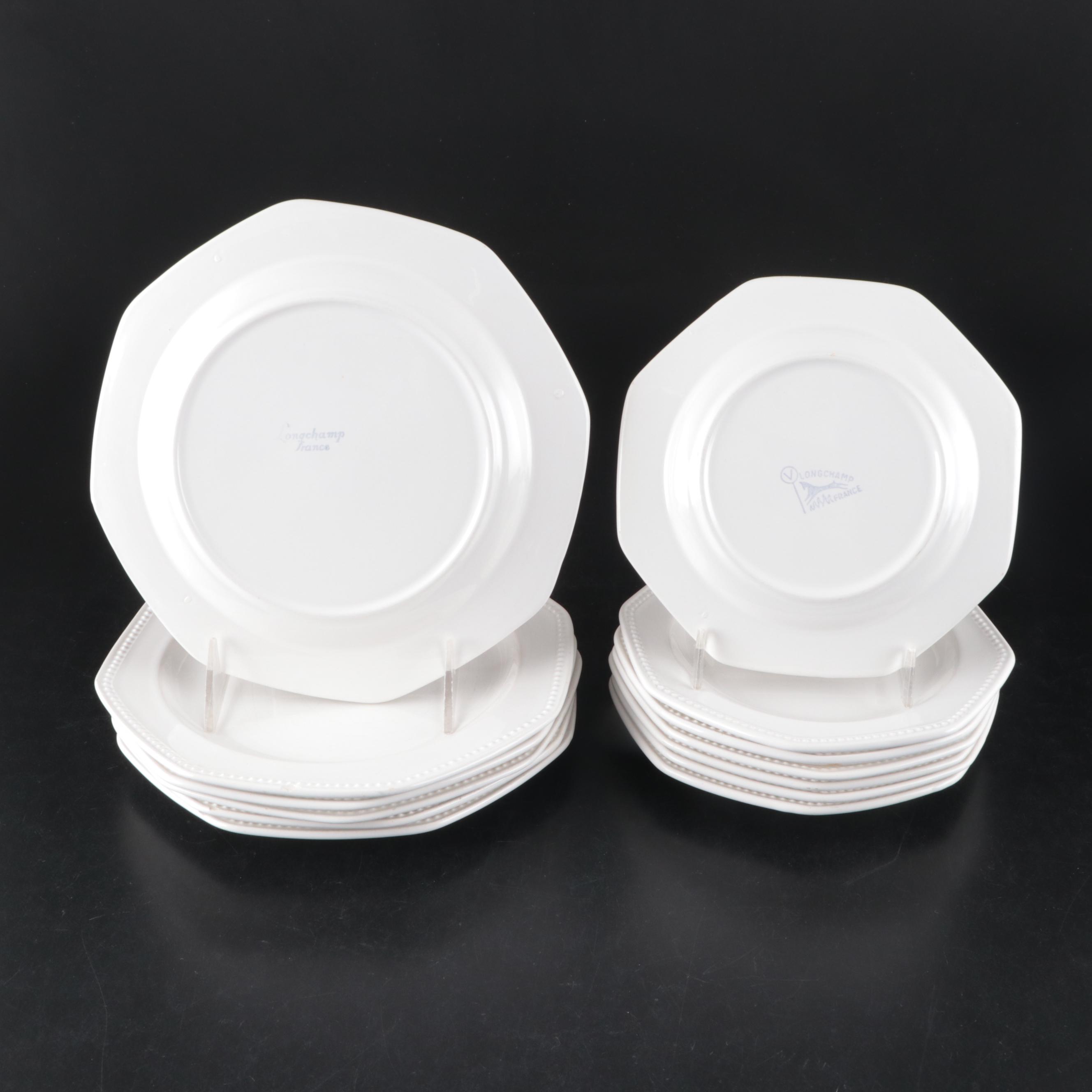 French Longchamp White Ceramic Dinnerware with Beaded Trim