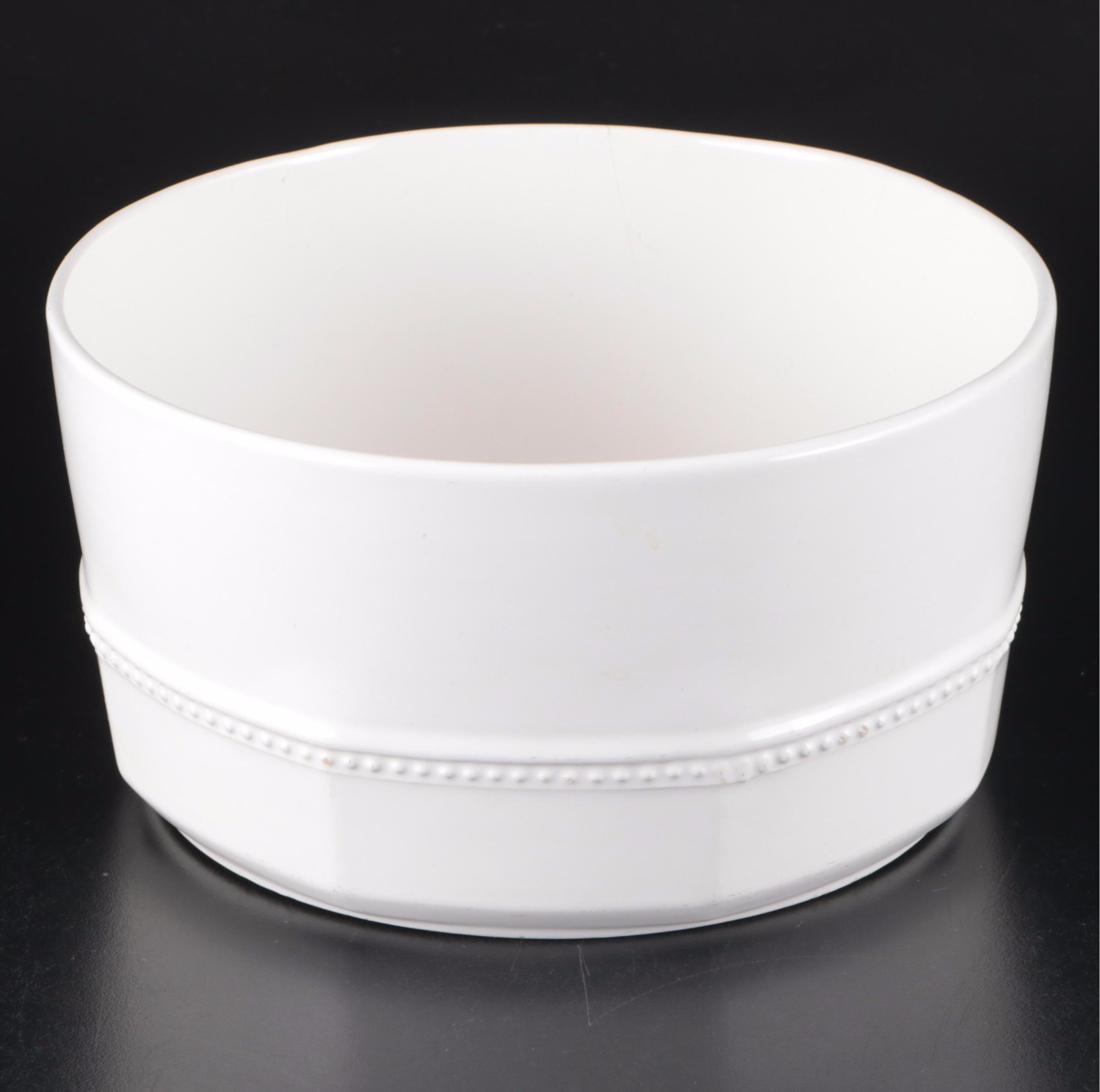 French Longchamp White Ceramic Dinnerware with Beaded Trim