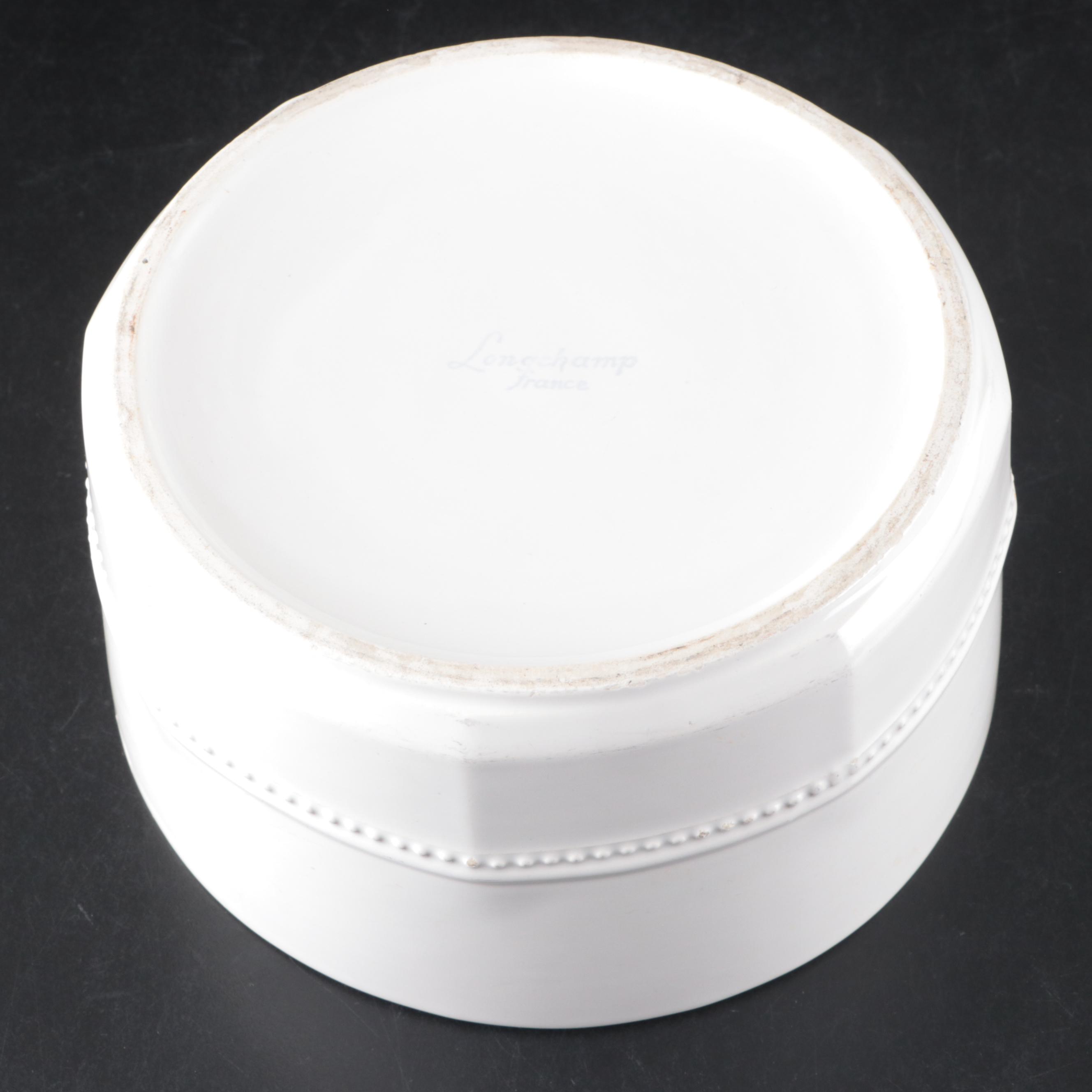 French Longchamp White Ceramic Dinnerware with Beaded Trim