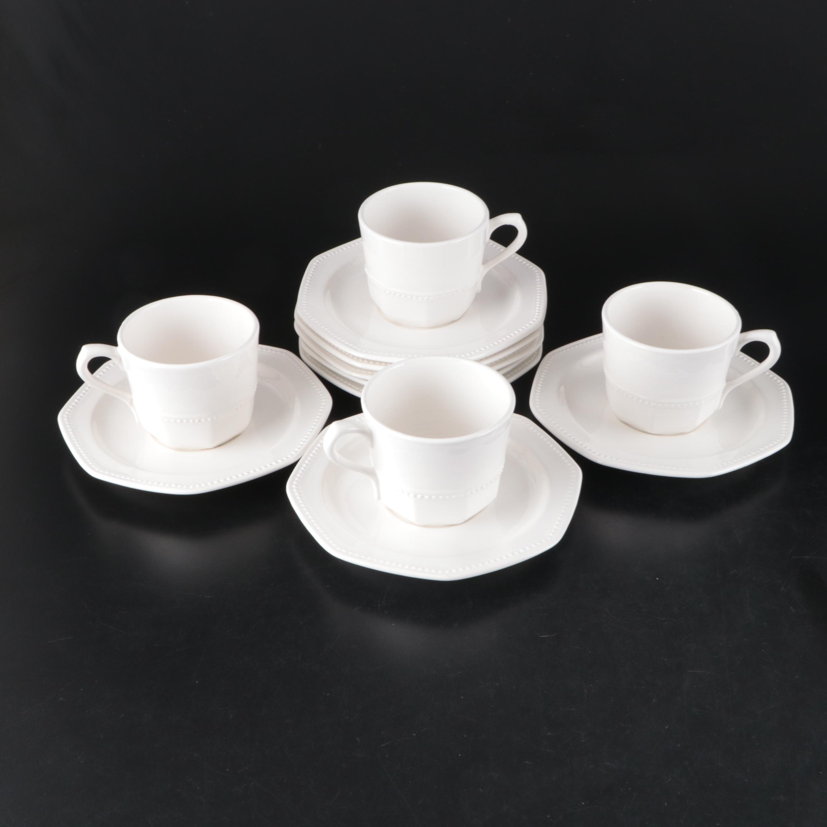 French Longchamp White Ceramic Dinnerware with Beaded Trim